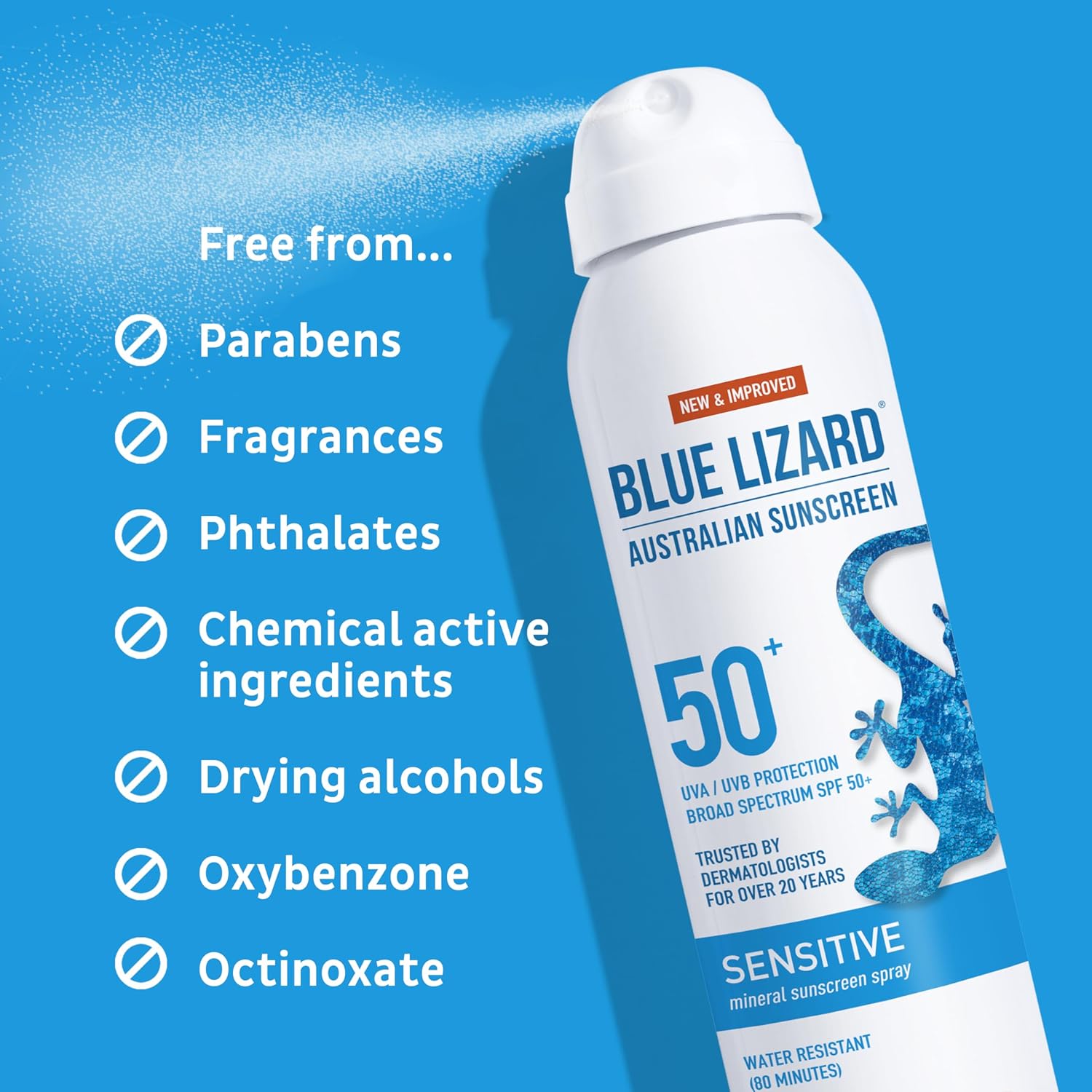Blue Lizard Sensitive Mineral Sunscreen Spray SPF 50+, Dermatologist-Recommended Brand, Broad-Spectrum UVA/UVB Protection, Water-Resistant, Zinc Oxide Formula, 5 fl oz (Pack of 2) - Image 7