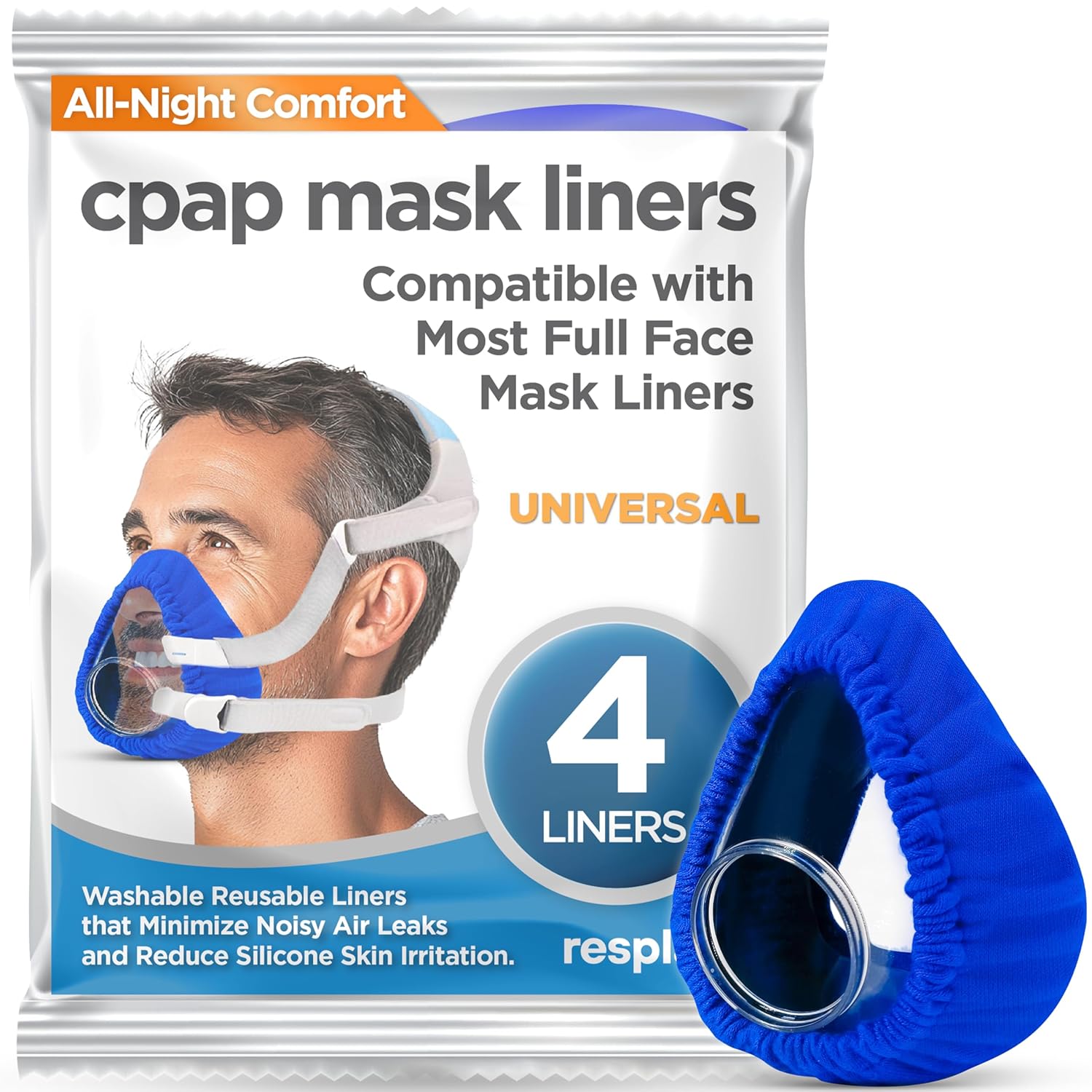 resplabs CPAP Mask Liners - Compatible with Most Full Face CPAP Masks - Pack of 4 Reusable Liners - Reduces Skin Irritation & Pressure Marks - CPAP Accessories for Comfort
