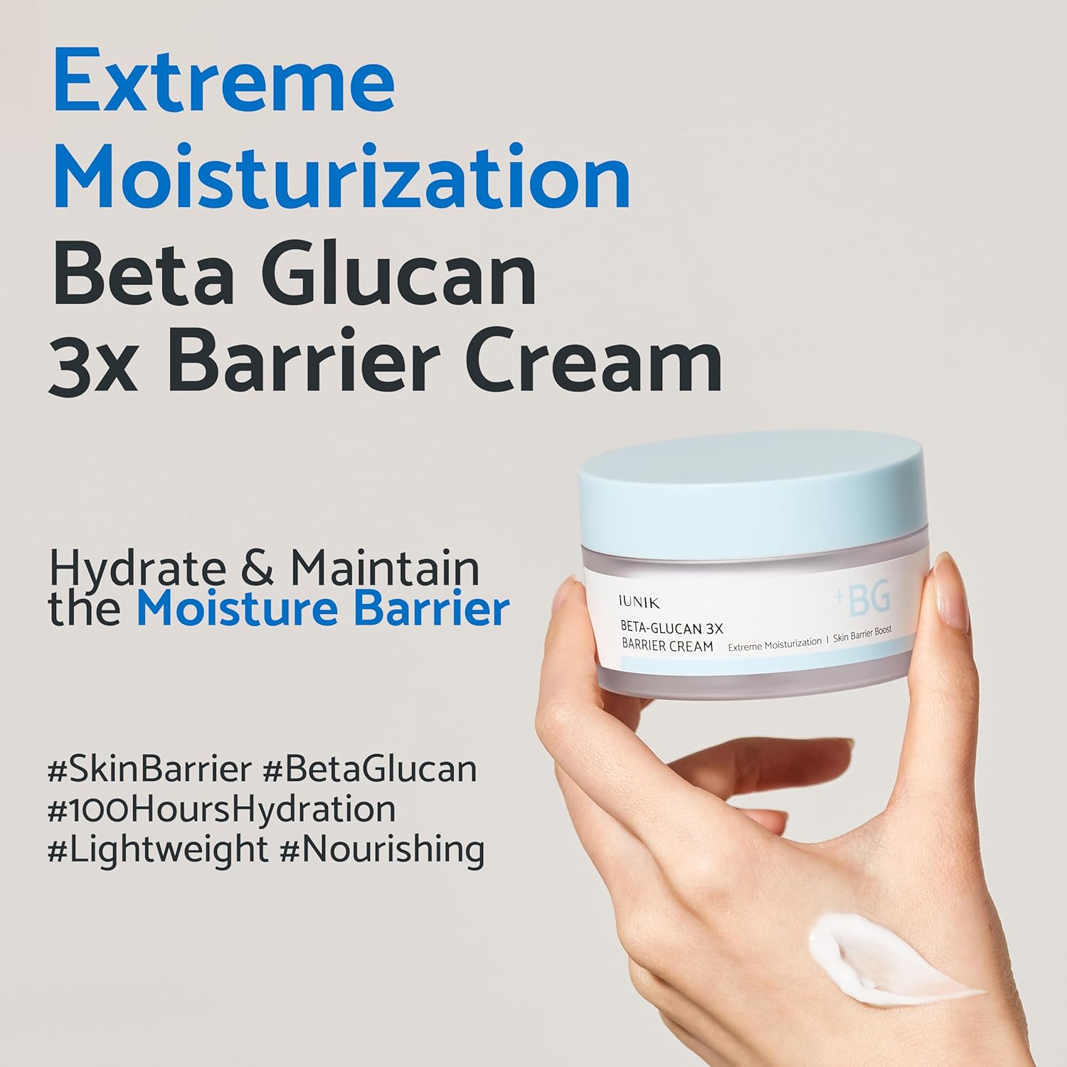 IUNIK Beta-Glucan Non-Sticky Deep Moisture Hydration 3x Barrier Cream Day&Night Moisturizer Quick Absorption Barrier Strengthening for Sensitive Dry Skin with Shea Butter Panthenol Korean Skincare - Image 2