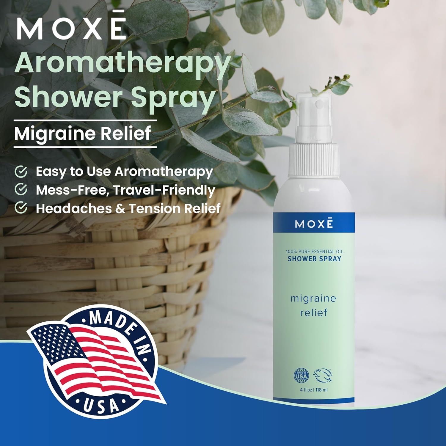 MOXE Migraine Relief Aromatherapy Shower Spray 8 oz Pure Essential Oils - Image 2