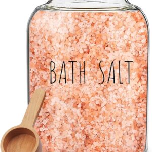 Bath Salts Glass Jar - Bath Salt Container with Wooden Lid and Scoop, for Bathroom Bath Decor Bathtub Accessories for Women - Airtight Storage (1)