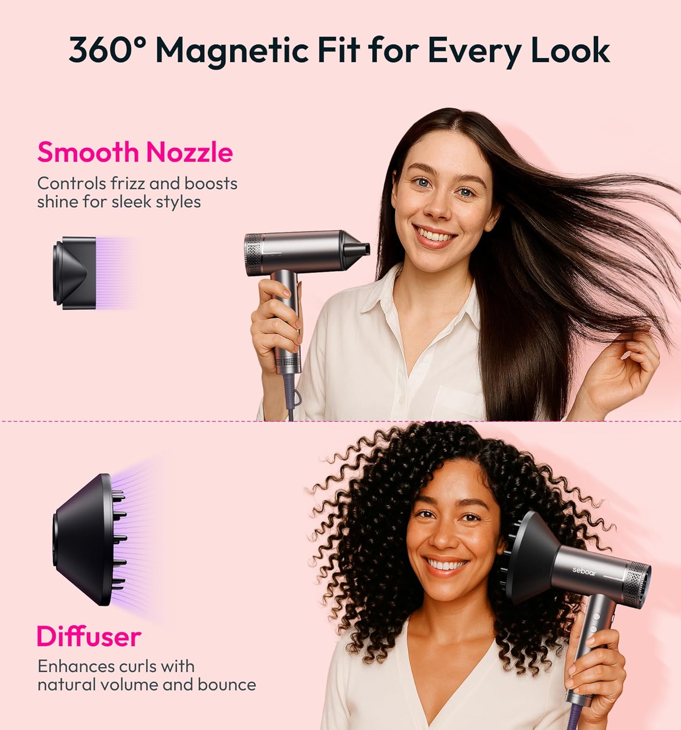 1500W Ionic Hair Dryer with Diffuser, LCD Display, Lightweight Travel Size - Image 5