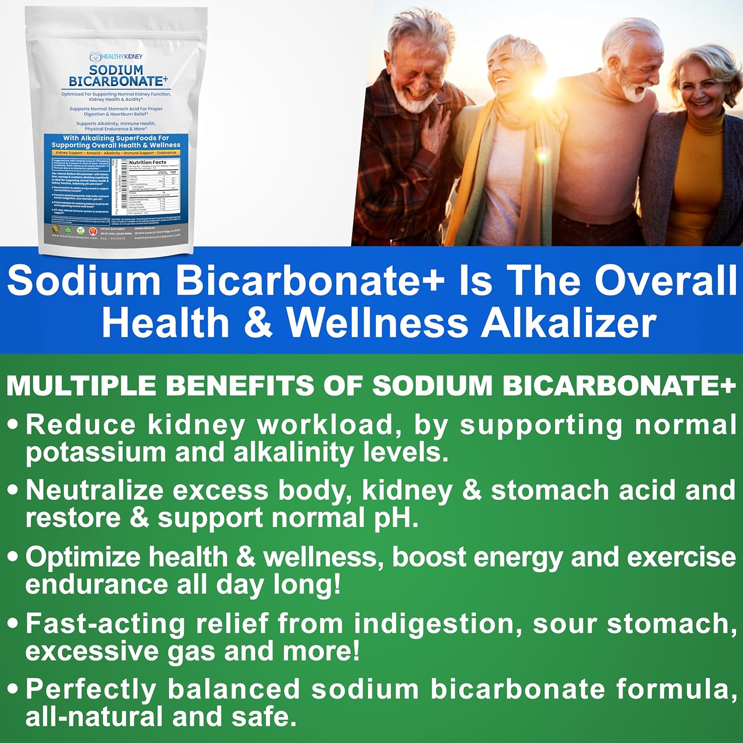 Organic Use Sodium Bicarbonate Alkaline Supplement for Alkalinity. Support Kidneys & Stomach Acid Neutralizer w/Alkaline Superfoods. Sodium Bicarbonate Powder Kidney Immune Support Antacid Sports 1LB - Image 5