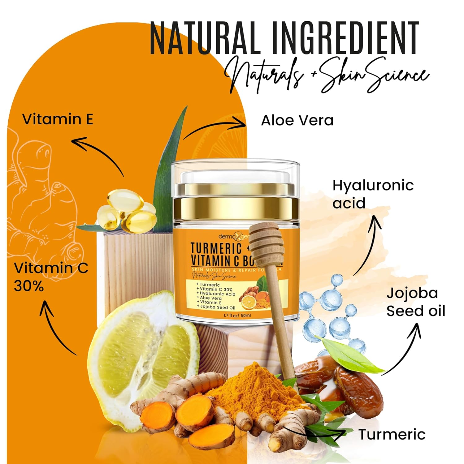 Turmeric Vitamin C Face Cream 1.7 oz Dark Spot Corrector Hydrating Formula - Image 5