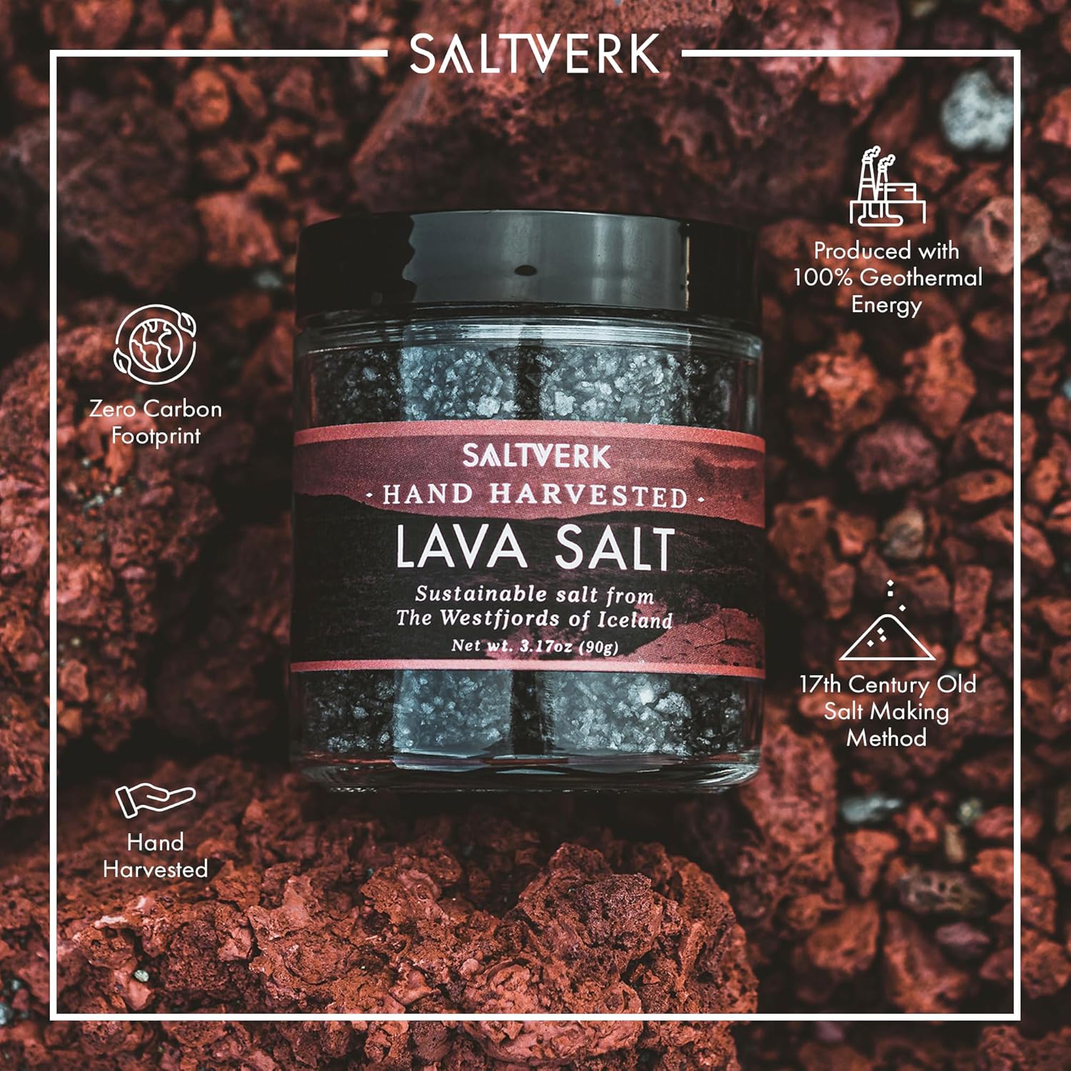 Saltverk Lava Sea Salt -Gourmet, Icelandic, Hand Harvested and Sustainably Made - 3.17 Oz Jar - Image 3