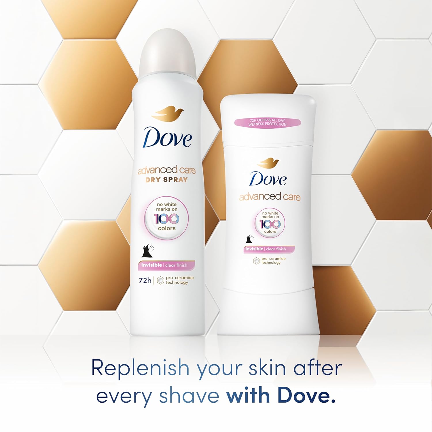 Dove Advanced Care Antiperspirant Deodorant Stick Clear Finish 4 Count deodorant that doesn’t stain clothes 72-hour odor control and all-day sweat protection with Pro-Ceramide Technology 2.6 oz - Image 5