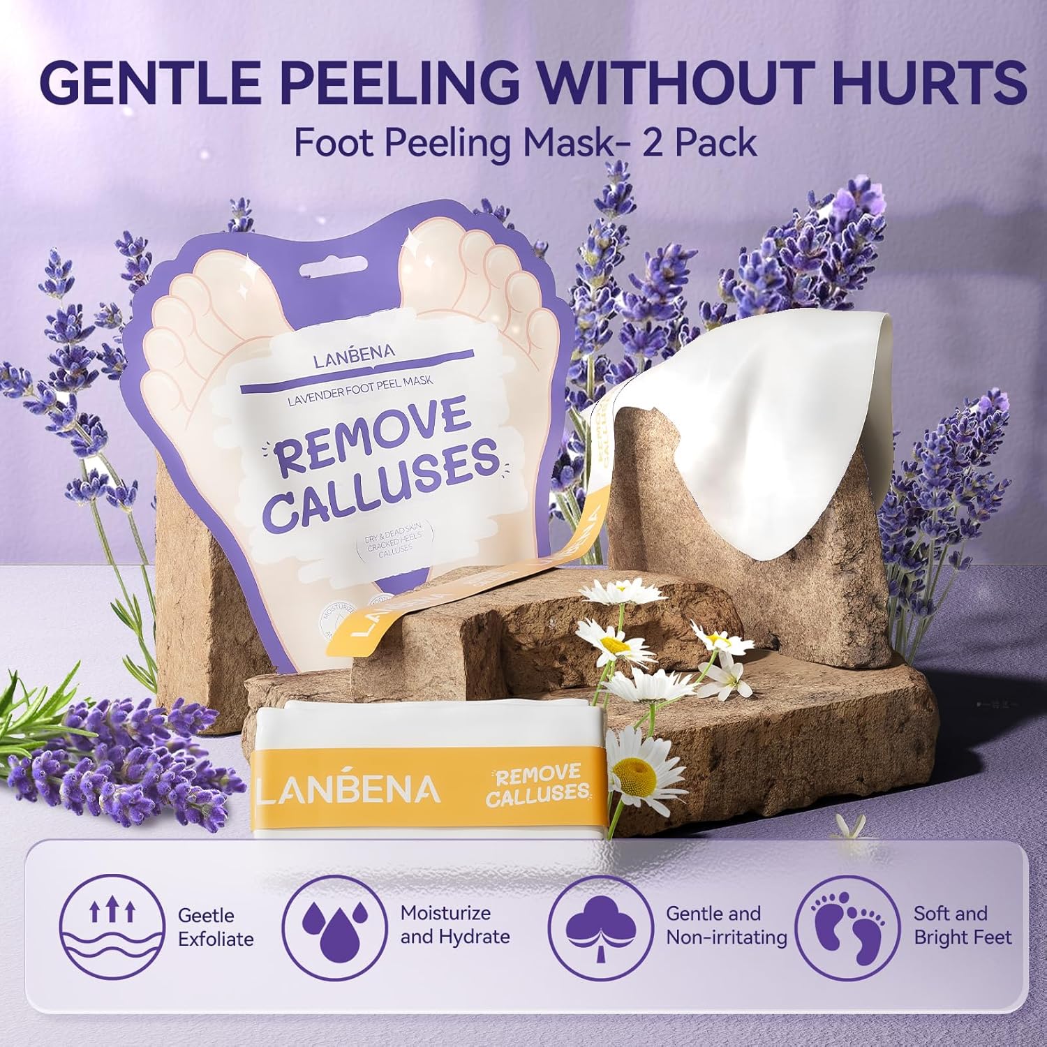 LANBENA Lavender Foot Peel Mask for Soft Feet, Removes Dead Skin and Calluses, 2 Pairs - Image 8