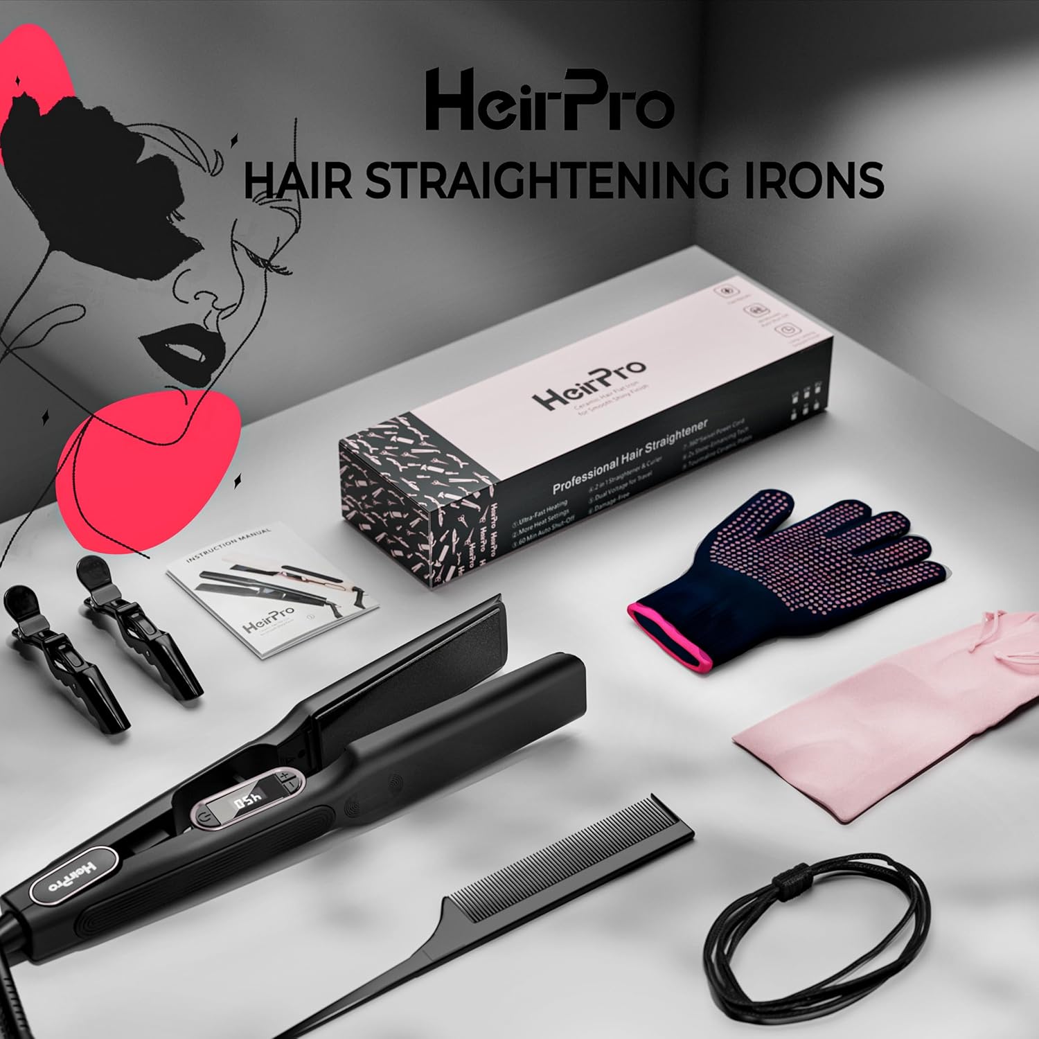 1.5 Inch Ceramic Hair Straightener Flat Iron 3D Floating Plate 15 Heat Settings LCD Display Dual Voltage - Image 6