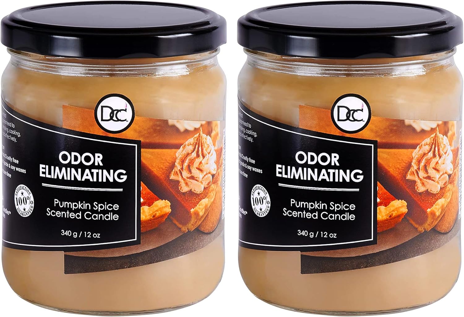 Pumpkin Spice Two Pack Odor Eliminating Highly Fragranced Candle - Eliminates 95% of Pet, Smoke, Food, and Other Smells Quickly - Up to 80 Hour Burn time - 12 Ounce Premium Soy Blend