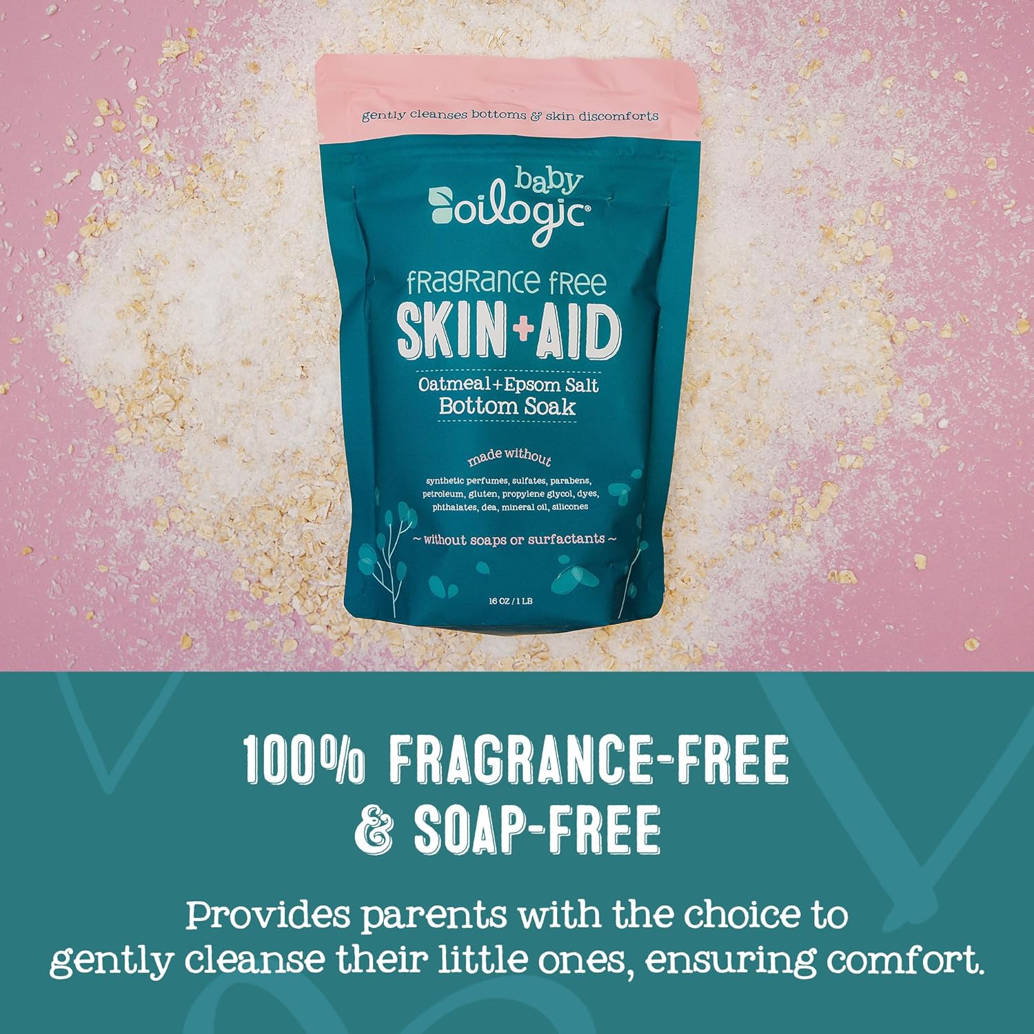 Oilogic Oatmeal Epsom Salt Bath Soak for Babies - Gentle Baby Bath Essentials Soothe & Cleanse Baby Bottoms - Fragrance-Free & Pediatrician-Tested Bathing Skin Care, 16 Oz - Image 5