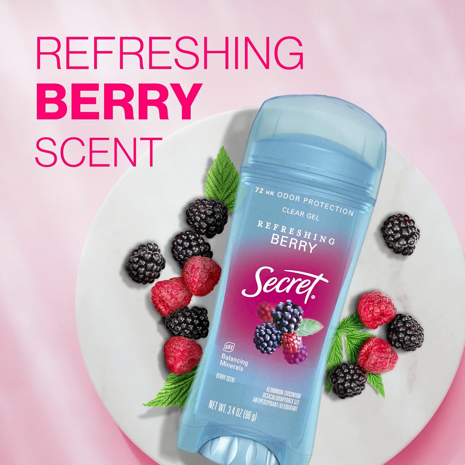 Secret Fresh Antiperspirant Deodorant for Women, 72hr Breathable Sweat & Odor Protection, Instant Freshness & Gentle, PH Balancing Minerals, Clear Gel, Refreshing Berry Scent, 3.4 oz - Image 7