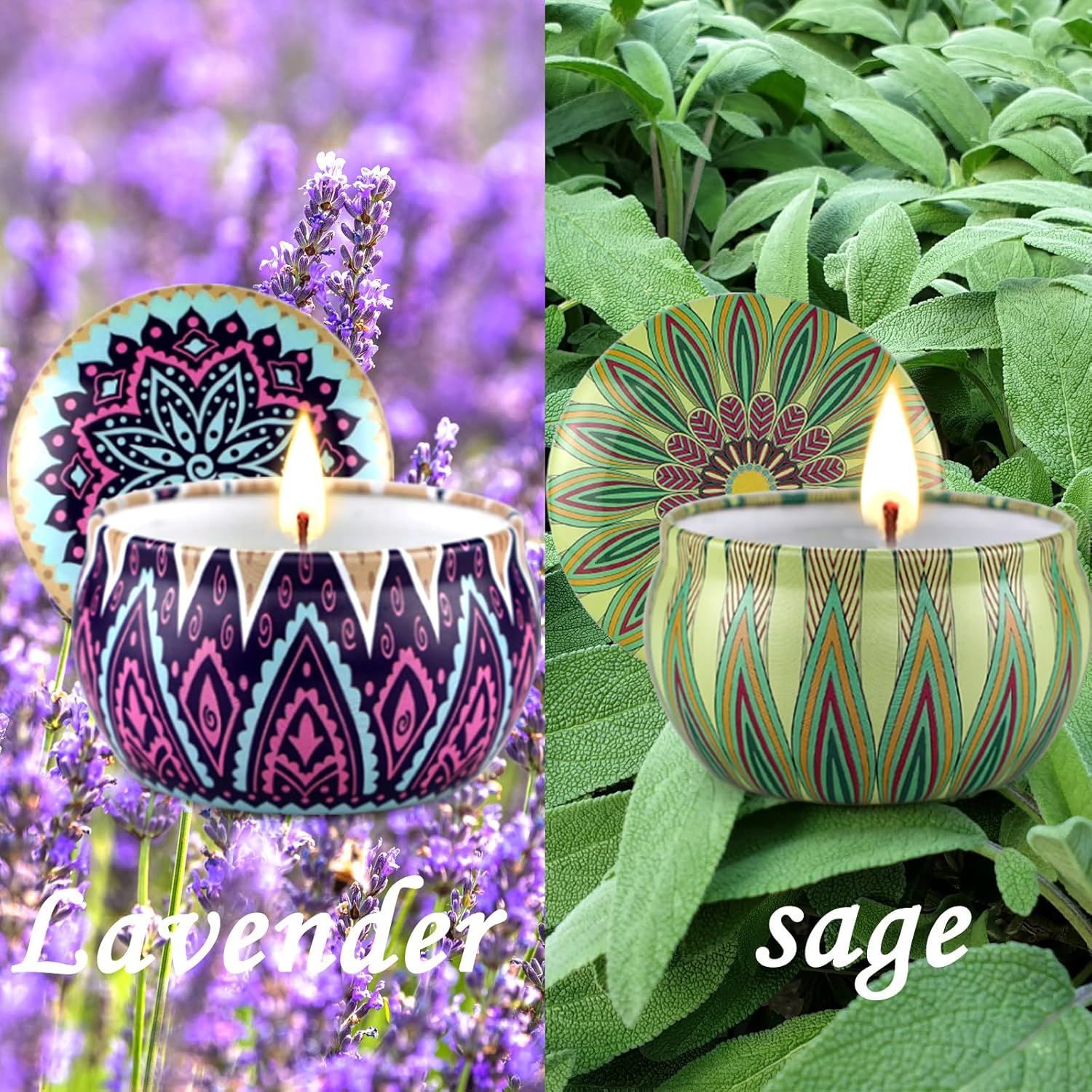 2 Pack Lavender & Sage Aromatherapy Soy Candles for Stress Relief, Relaxation - Over 50 Hours Burn Time, Home Scented, Stocking Stuffers - Image 2