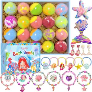 Mermaid Bath Bombs for Kids Girls with Surprise Inside, 20 Pcs Fun Princess Fizzy Bath Bomb with Jewelry Toys, Mothers Day Gifts for Daughter Wife & Kids, Girls Gift Set for Birthday, Christmas