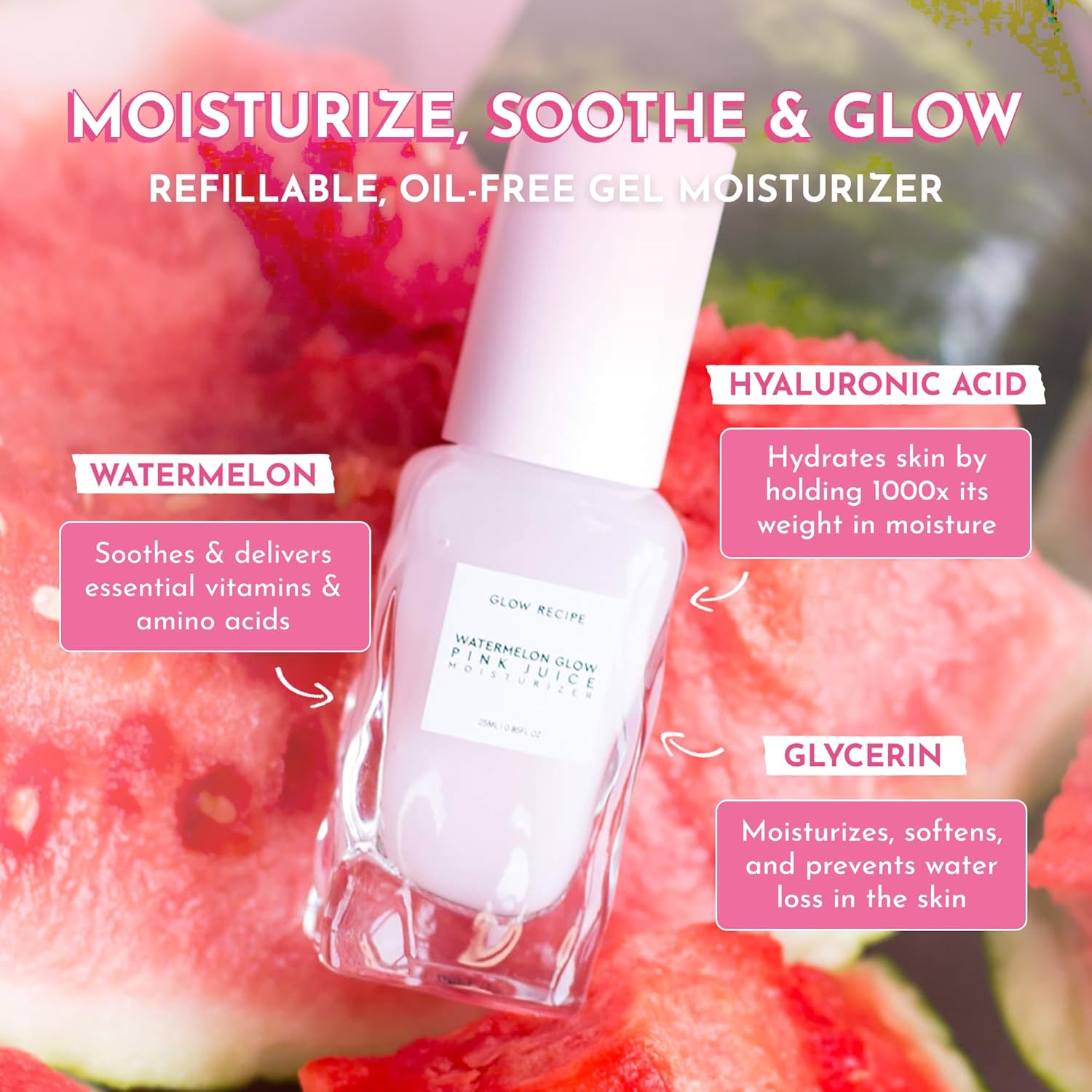 Glow Recipe Pink Juice Water Gel Face Moisturizer for Women, Men & Teens, Travel Size - Hydrating Hyaluronic Acid, Radiance Boosting, Oil-Free, Long-Lasting Korean Skin Care for Oily Skin (25ml) - Image 3