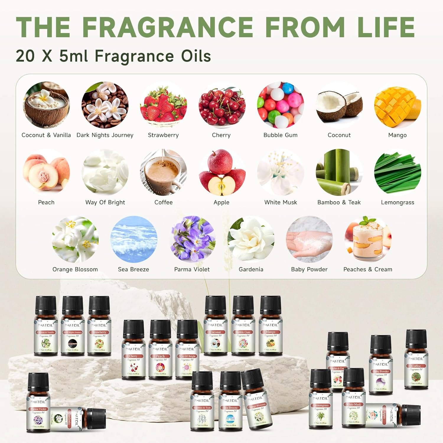 Coconut 20 Piece Premium Fragrance Oil Set 5ml for Humidifier and DIY Candle Making - Image 2