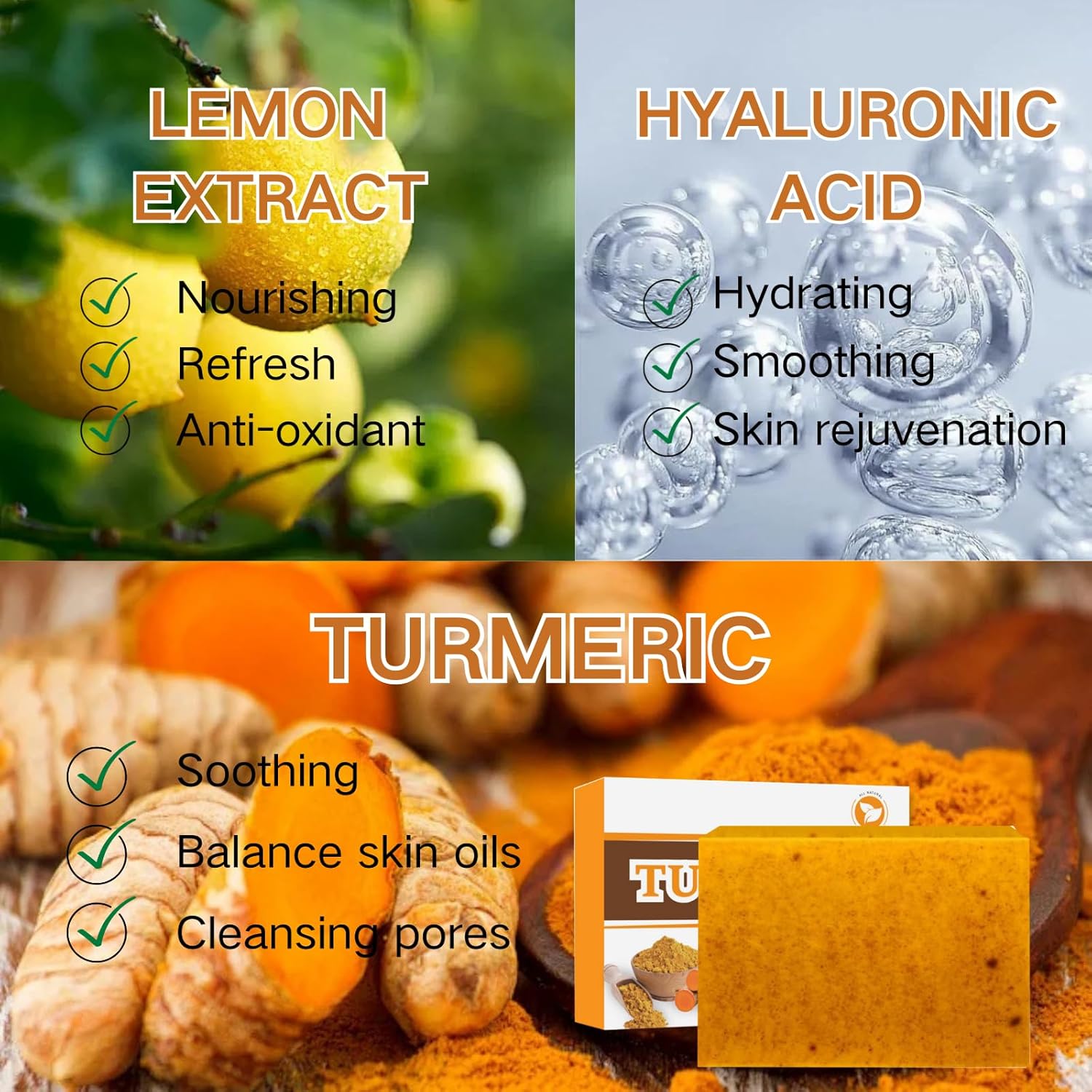 Turmeric Soap Bar for Face & Body - Lemon Turmeric Ko-jic A-cid Soap -Turmeric Soap for Da-rk Sp-ots - Natural Handmade Soap Bar For Women,Mens Bar Soap Bath -Smooth Skin,Gentle Cleansing & Hydrating - Image 7