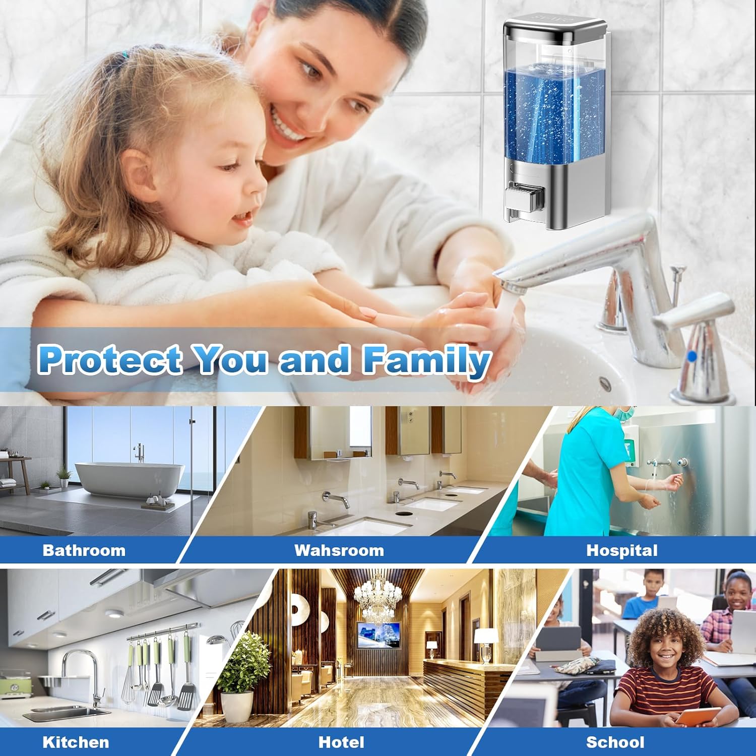 SVAVO Wall Mounted Soap Dispenser - Manual Kitchen Bathroom Hand Soap Dispenser with Anti-Leakage Nozzle Container for Liquid/Gel/Shampoo/Shower Gel/Lotion/Cleaner, 17fl.oz/500ml, Chrome&Clarity - Image 8