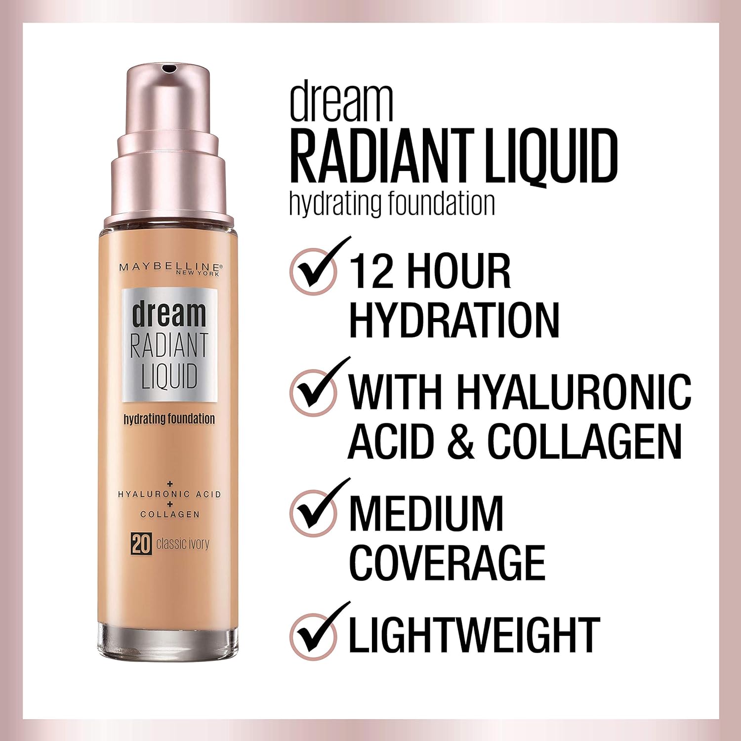 Maybelline Dream Radiant Liquid Medium Coverage Hydrating Makeup, Lightweight Liquid Foundation, Fair Porcelain, 1 Count - Image 5