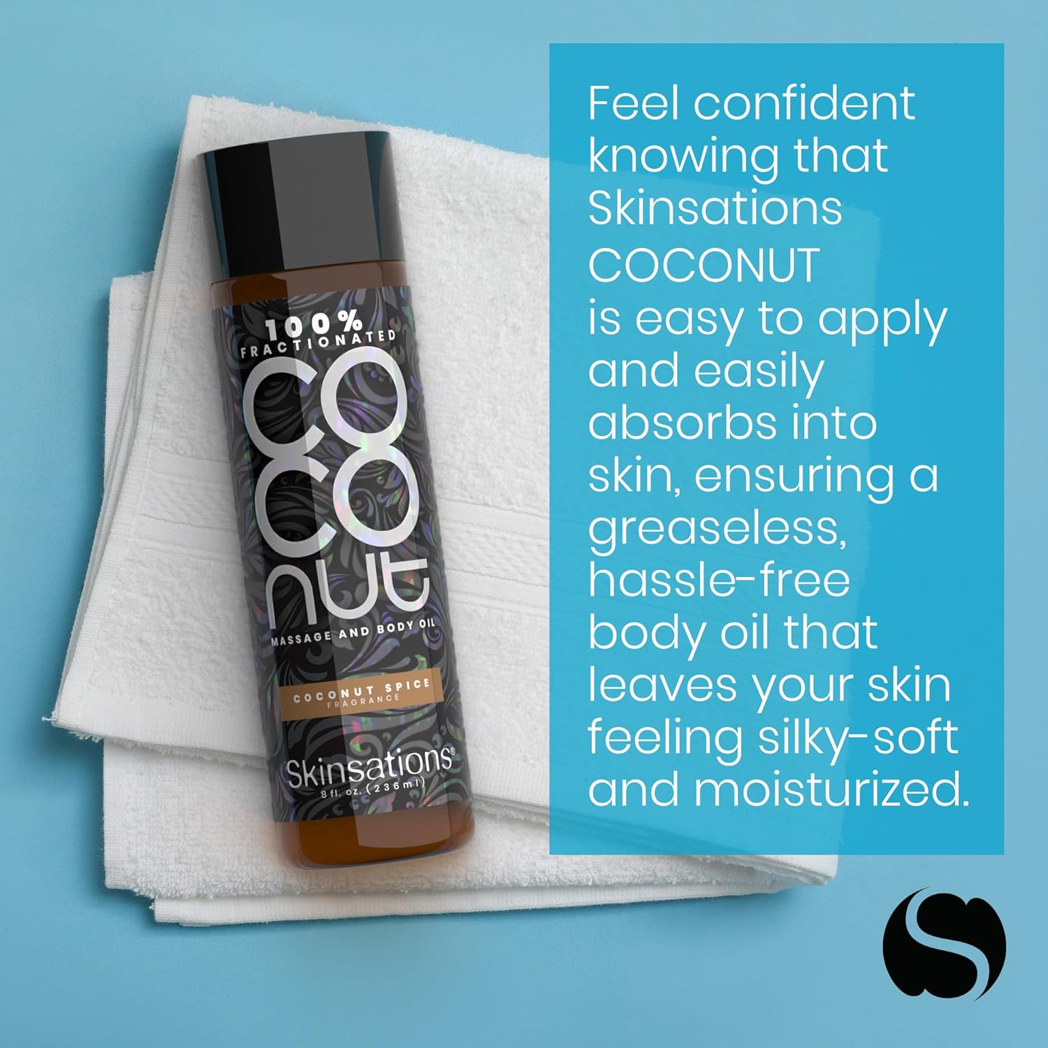 Skinsations - Scented Body Oil - Coconut Spice - 100% Fractionated COCONUT Oil - Fragrance Oil for Skin, After Shower Body Oil for Women and Men, Body Moisturizer, Bath Oil, Hydrating Massage Oil - Image 7