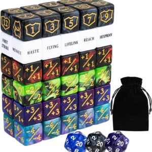 63 PCS Abilities Keyword Magic Counter Dice MTG Counters Dice Set Life Buff Tokens D6 Dice Compatible with MTG, TCG, Card Gaming Accessories