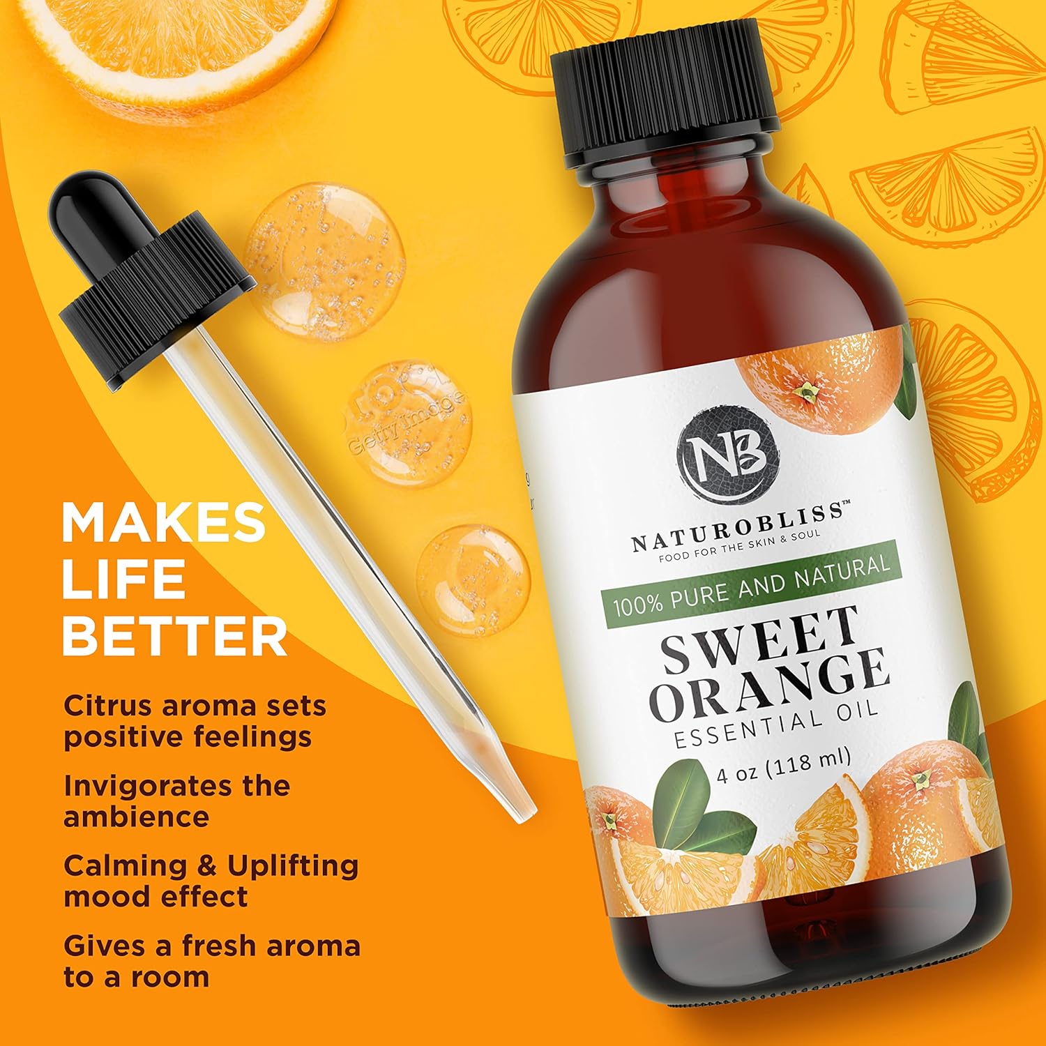 NaturoBliss 100% Pure Sweet Orange Essential Oil 4 fl. Oz for Aromatherapy with Glass Dropper - Image 5