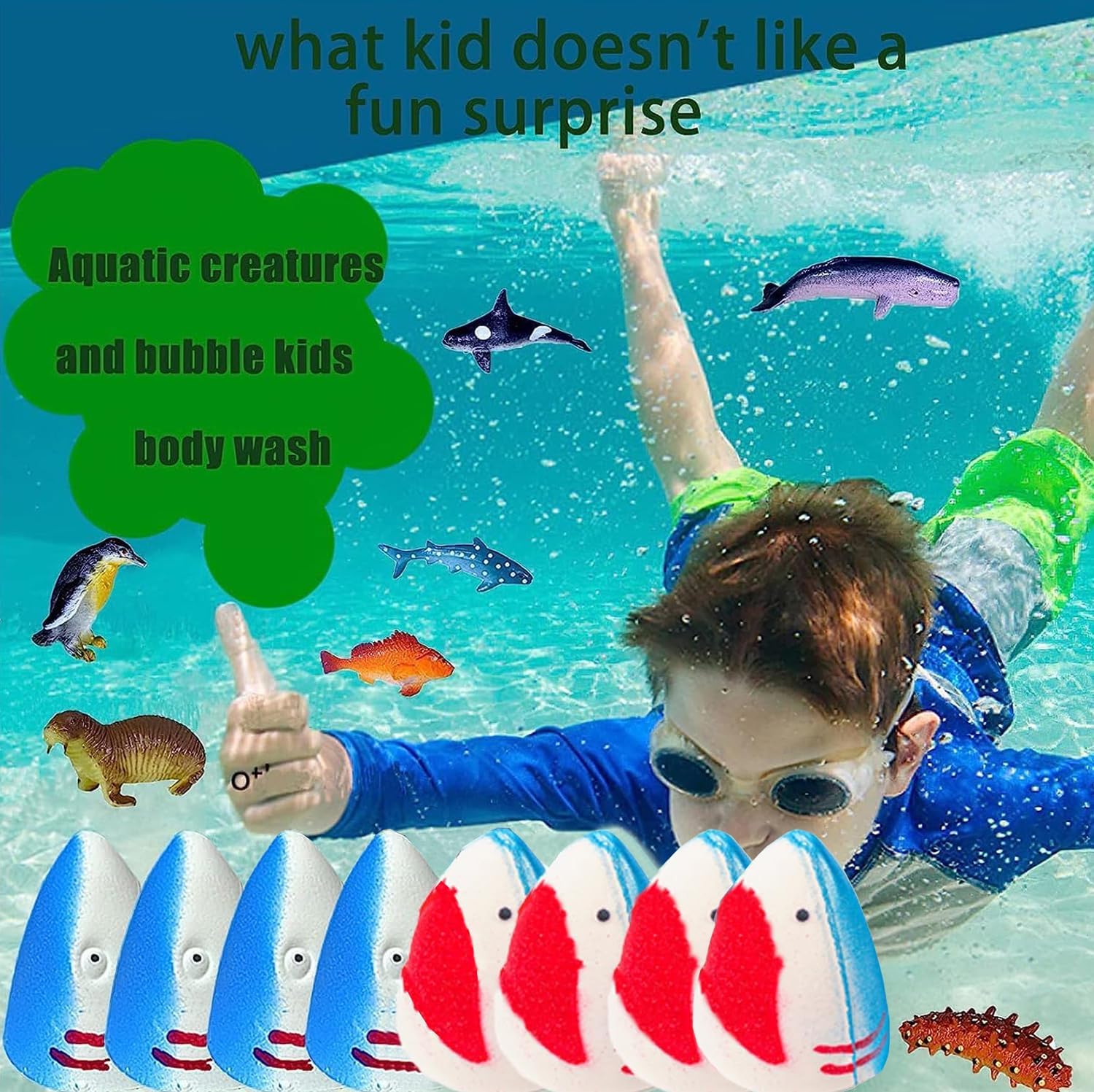 Shark Surprise Bath Bombs for Kids Sea Animal Toys Inside Natural Organic Multicolored Bubble Bath Gift Set - Image 6