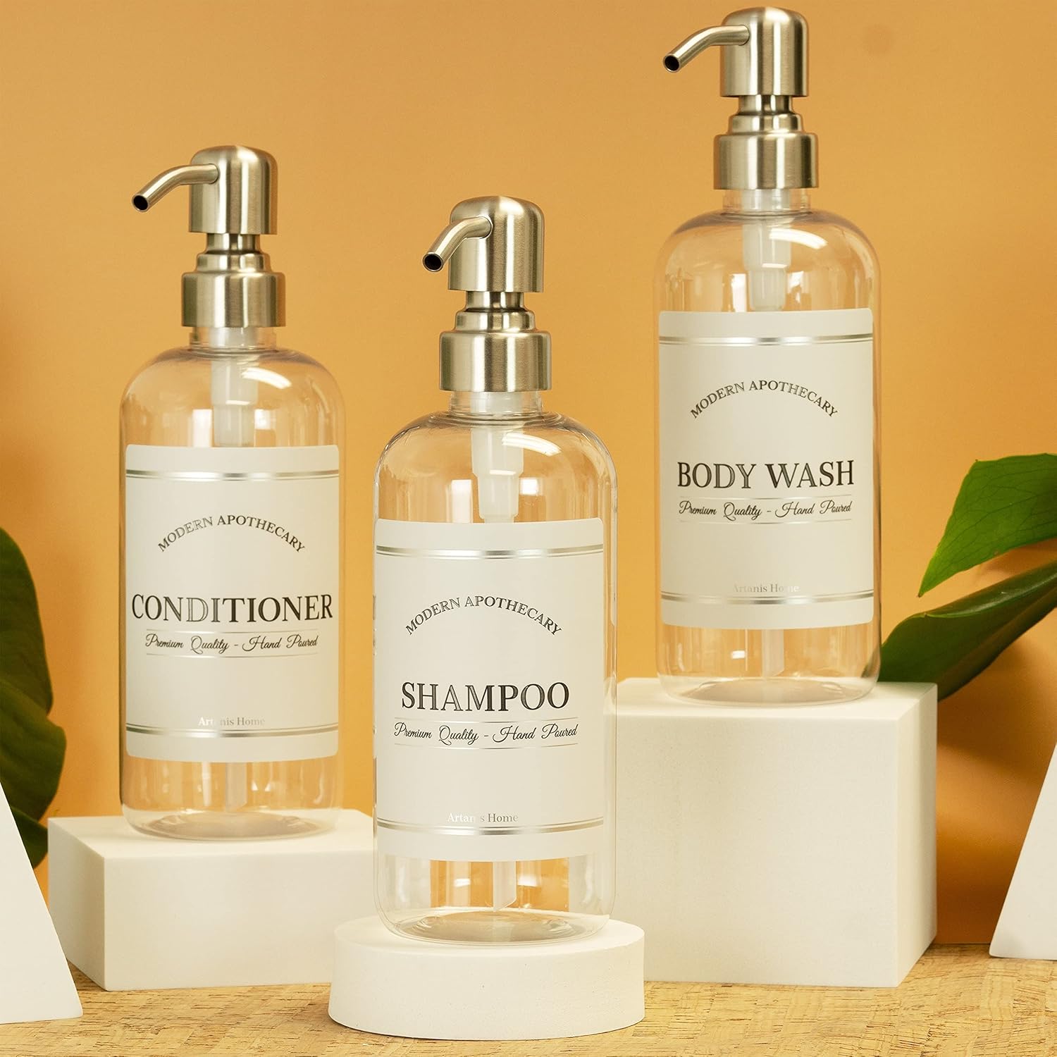 Clear Refillable Shampoo Conditioner Bottles with Pump 16 oz 3 Pack - Image 8