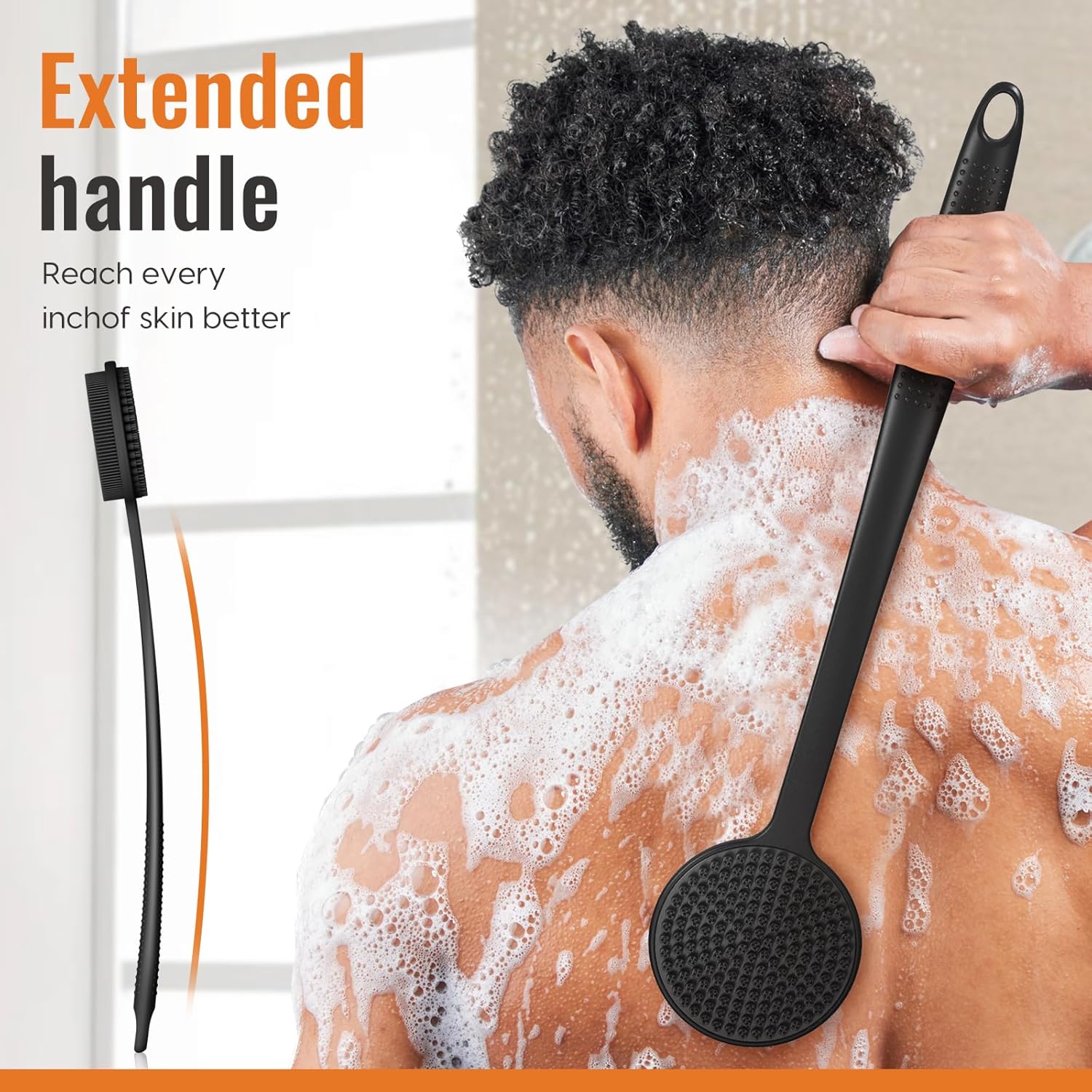 VWMYQ Silicone Back Scrubber for Shower, 17in Lengthen Long Handle Body Brush, Double Sided Shower Brush for Shower Exfoliating and Massage Can Produce Rich Foam, Long Handle Back Scrubber for Men - Image 5