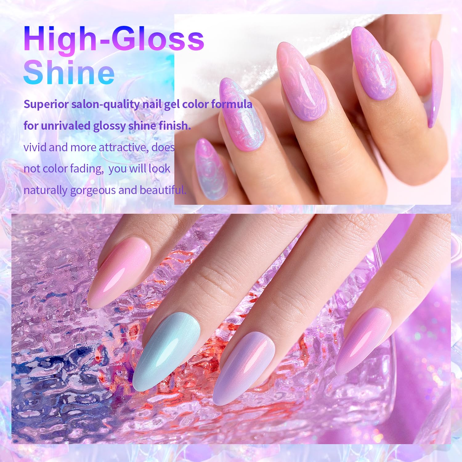 RARJSM Pearlescent Gel Nail Polish Set Mermaid Dreams Iridescent Shell Glitter Gel Polish 6 Colors Pink Blue Green Purple Gold Shimmer Swirl Thread Effect Soak Off Curing Requires Home Salon - Image 4