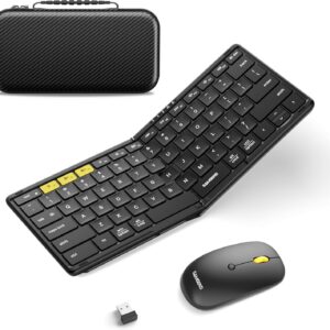 Foldable Keyboard and Mouse, Samsers KM08 Folding Bluetooth Keyboard Mouse Combo, 2.4G + BT5.0 x 2, Full-Size Portable Travel Keyboard & Rechargeable Wireless Mouse for iOS Android Windows Mac OS