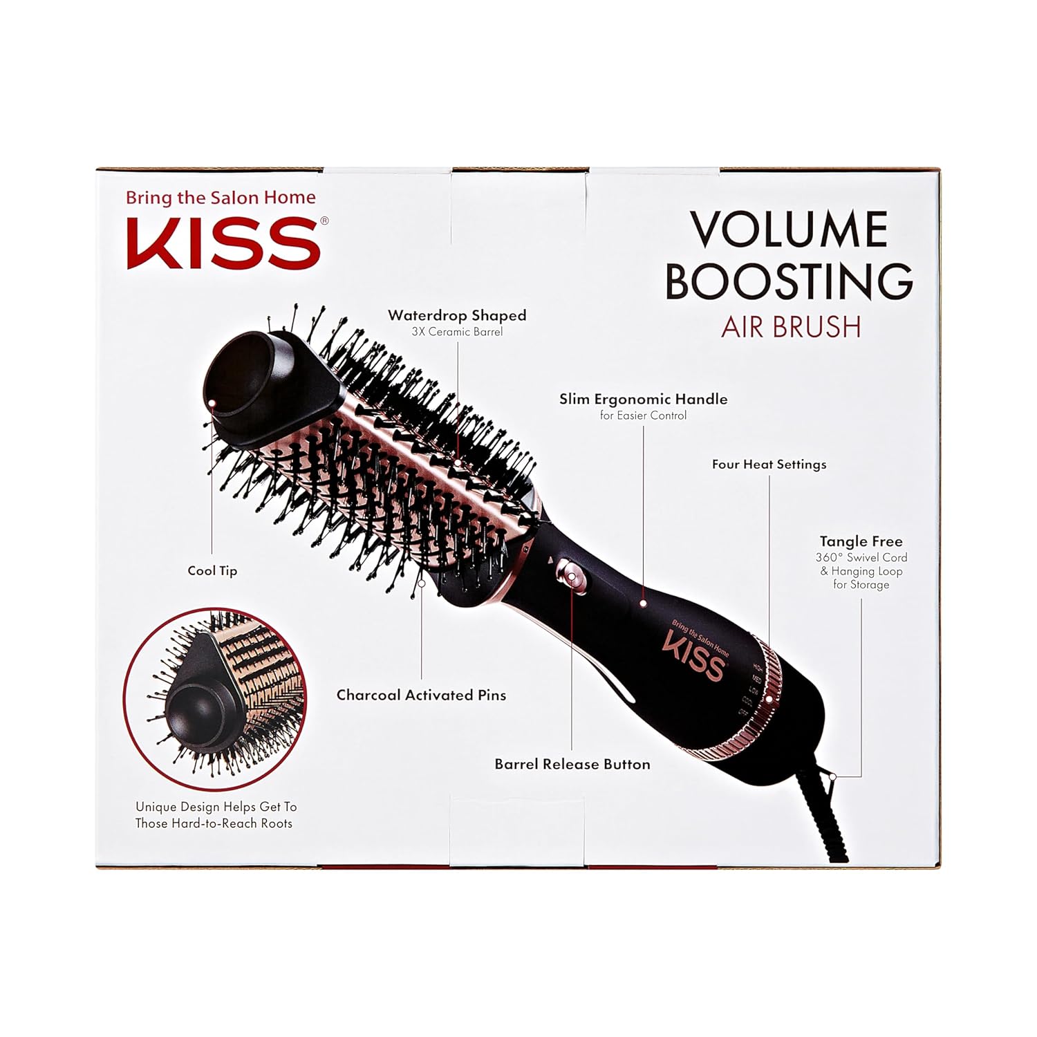 KISS Volume Boosting Hot Air Brush, Maximum Root 3X Ceramic Volumizer & Blow Dryer, One-Step Hair Dryer Brush & Hair Styler, Detachable Waterdrop Shaped Brush Head, Tangle-Free Bristles - Image 12