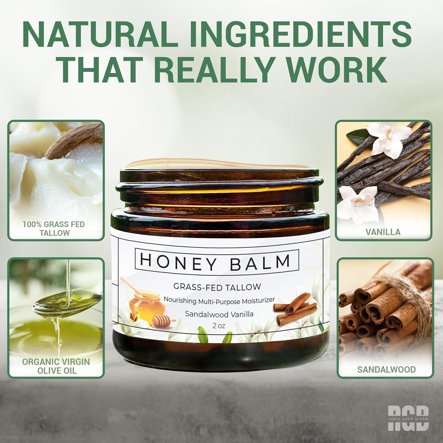Tallow and Honey Balm, Organic Body Butter, Grass-Fed Beef Tallow for Skin, Soothing All-Natural Moisturizer for Body and Face | Made in USA - 2 oz (Sandalwood Vanilla) - Image 6