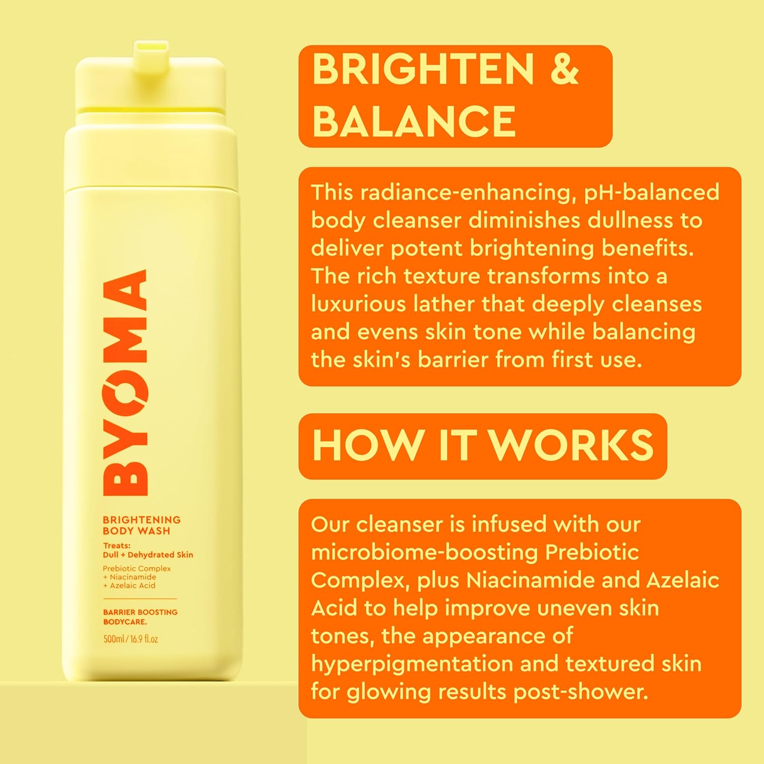 BYOMA Brightening Body Wash - Creamy Formula with Niacinamide & Azelaic Acid for Dull, Dehydrated Skin - Brightens & Evens Tone - Skin Barrier Repair - 16.9 Fl. Oz - Image 4