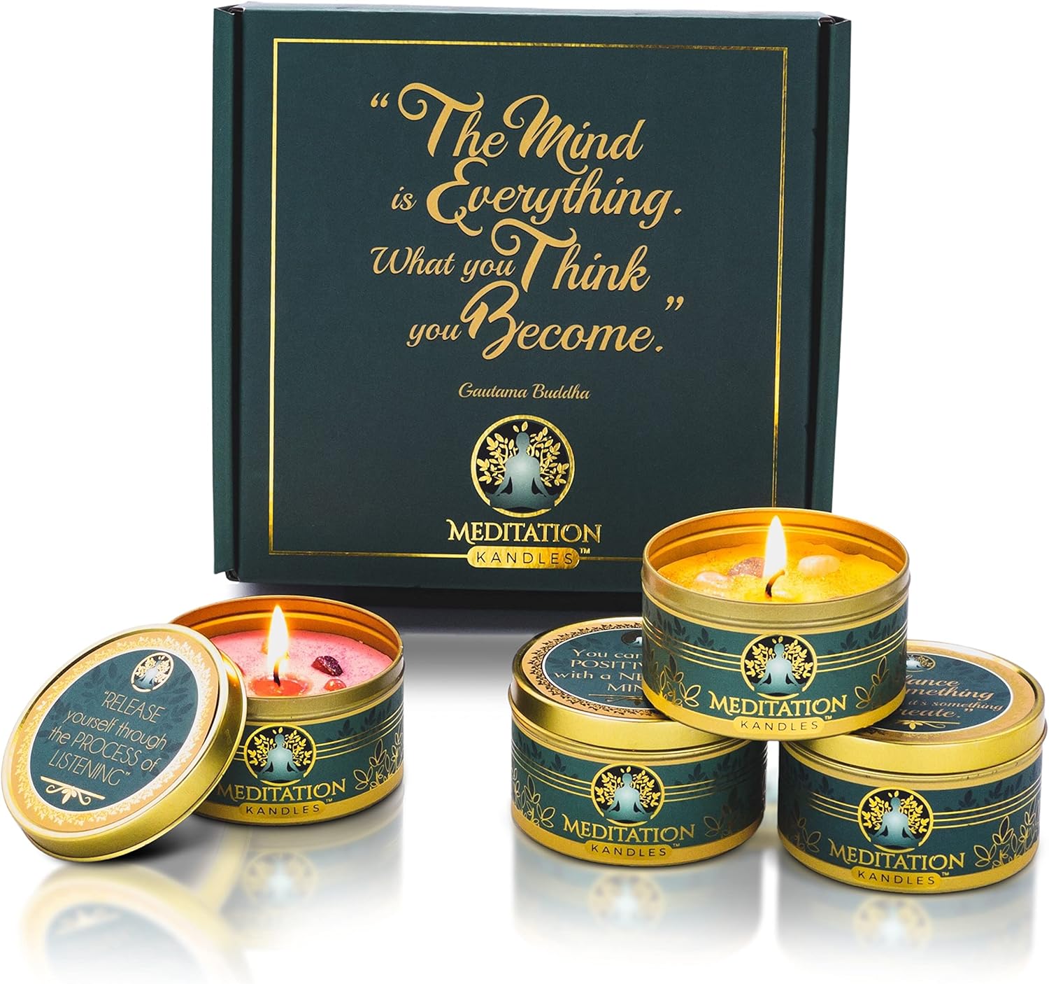 Majest Zen Meditation Candles 100% Natural - Aromatherapy Candles with Crystals Inside - Clean and Slow Healing Candles - Gift for Birthday or Any Occasion (4 Pack)