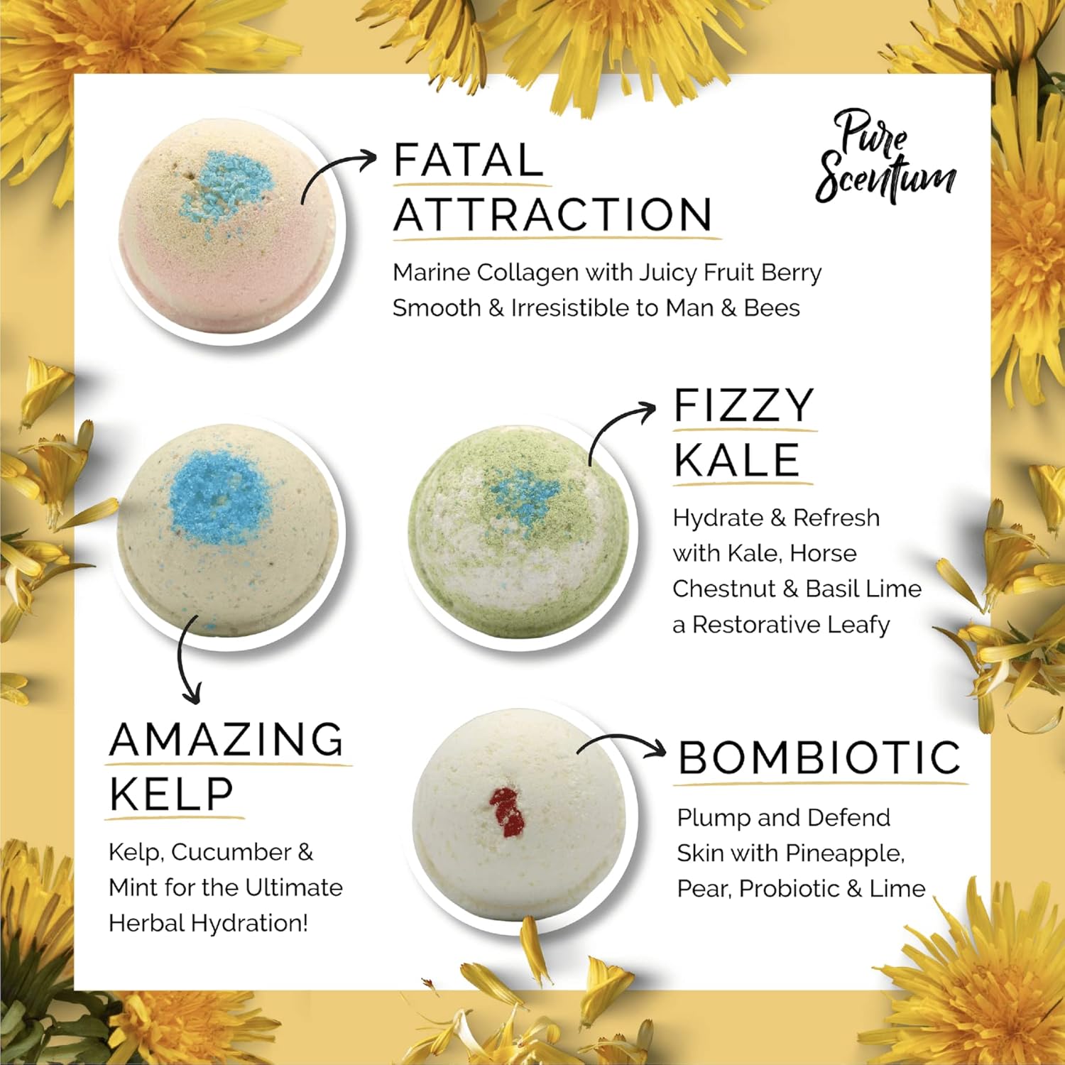 Bombceutical 6-Piece Calming Bath Bomb Gift Set for Women with Kale, Kelp, Collagen, Probiotic for Skin Relief - Image 2