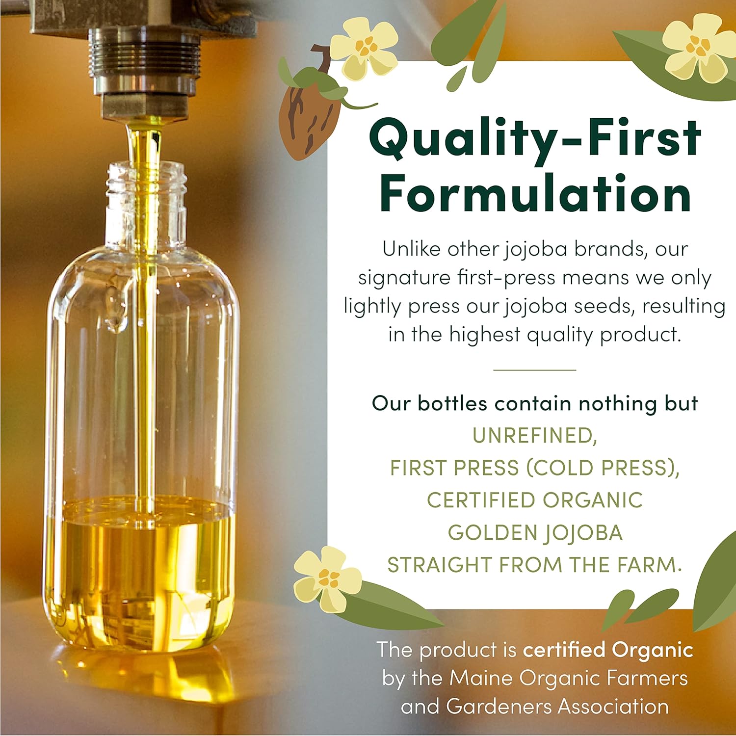 HobaCare Organic Jojoba Baby Oil with Pump Dispenser – 100% Pure Natural Unrefined Unscented Hexane Free Cold Pressed Jojoba Oil for Baby Hair, Infant Skin, Scalp Moisturizing (8.45 oz) - Image 3