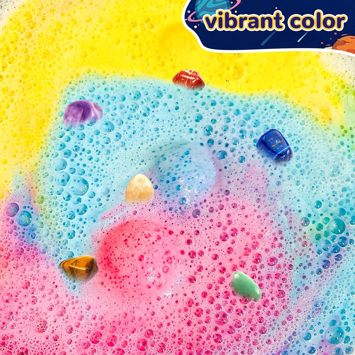 10 Pack Organic Galaxy Bath Bombs with Surprise Toys and Solar System Gemstones for Kids - Image 3