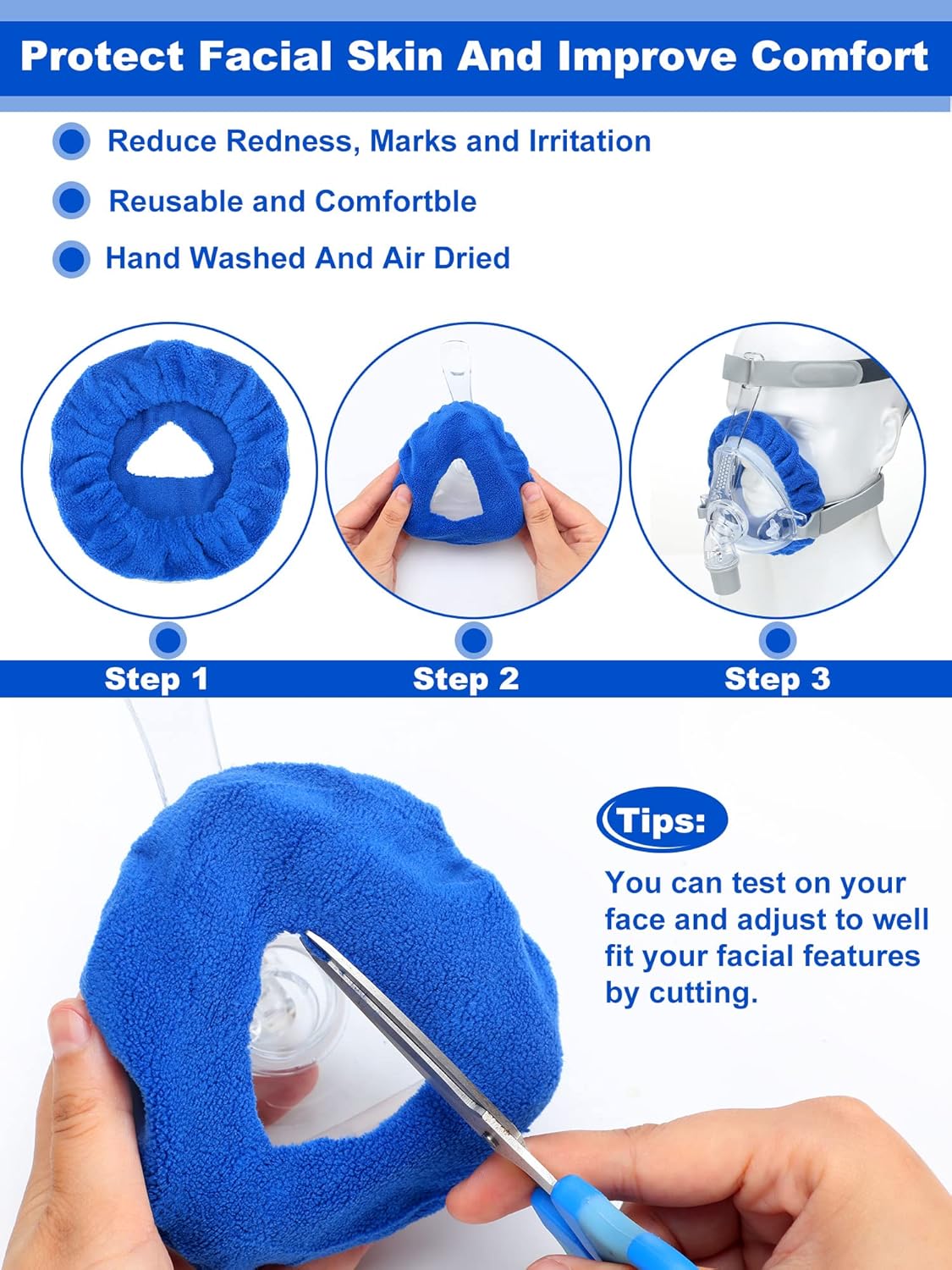 Sosation 24 Pack Mask Liners Full Face Reusable Soft Mask Covers Reduce Air Leaks and Blisters Washable Cushion Covers(Blue) - Image 2