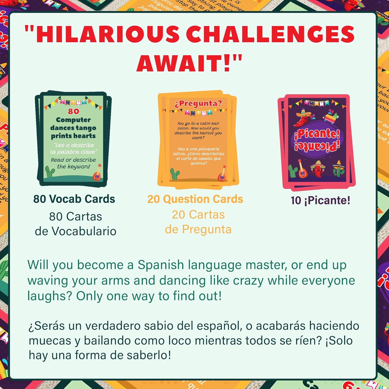 ¡Fuego y Palabras! | Spanish Charades – Spanish Keyword-Guessing Game: Acting Challenges & Learning for Everyone – Easy & Fun Bilingual Card Game – Juego de Mímica en Español. Perfect for Parties | - Image 4