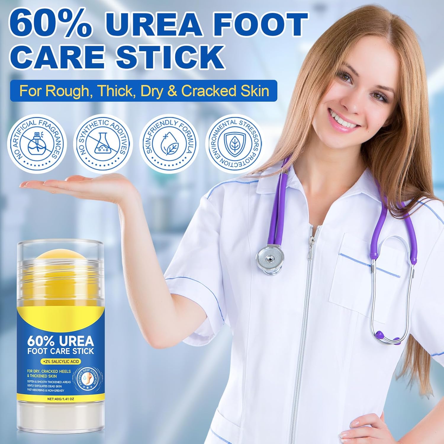 Urea Cream Stick 60% Salicylic Acid 2% for Cracked Heels and Dry Skin 1.5 oz - Image 8