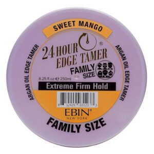 24 Hour Edge Tamer Refresh (8.25oz/ 250ml, Sweet Mango)) | Extreme Firm Hold, Smooths & Tames Frizz | No Flaking or Drying | High Shine, Long Lasting, All Hair Types, Styling Gel.