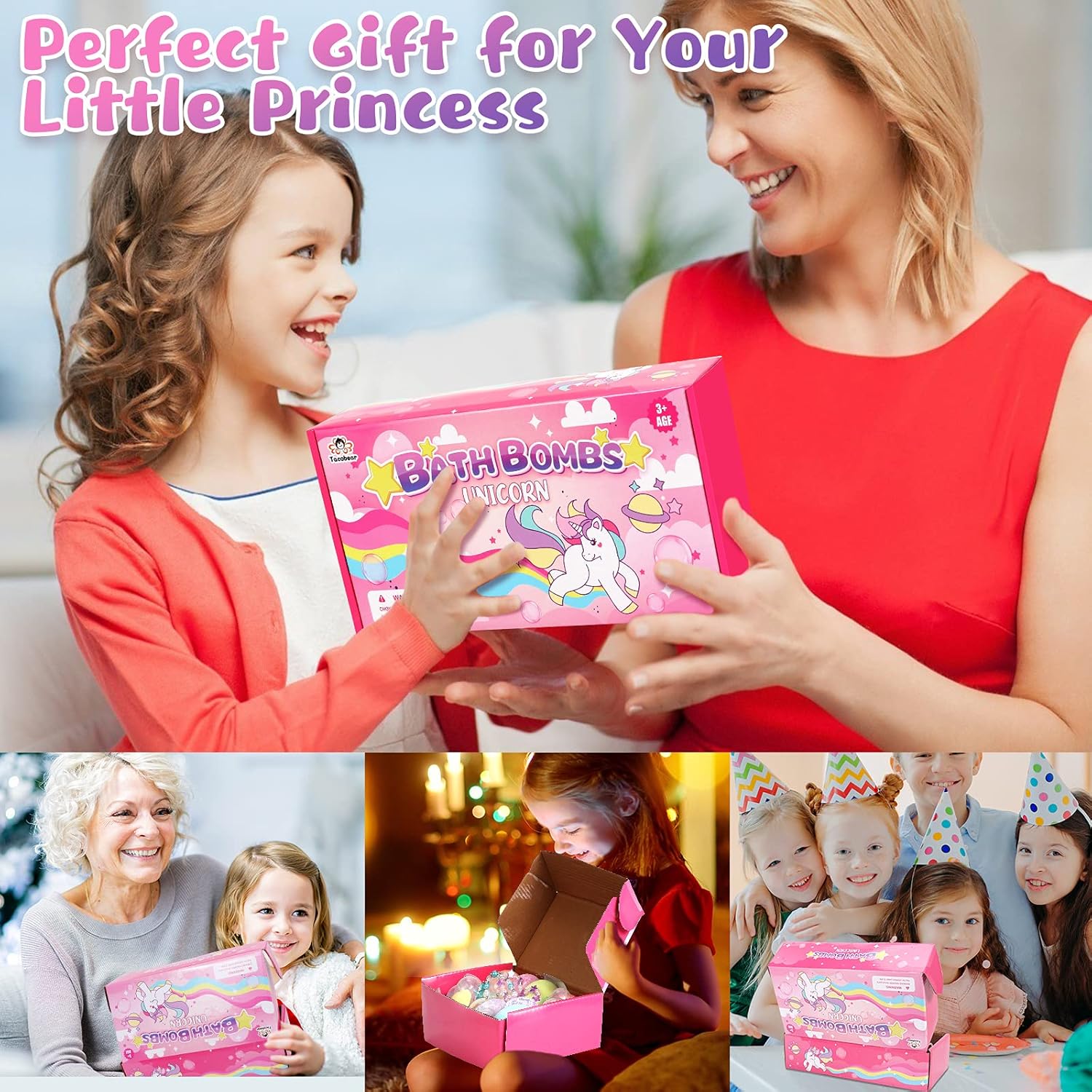Tacobear Unicorn Bath Bombs for Kids Girls with Toys Surprise Jewelry Inside Natural Organic Bubble Bath Toys for Kids Ages 4-8 Birthday Christmas Easter Gifts for Girls 4 5 6 7 8 Years Old - Image 6