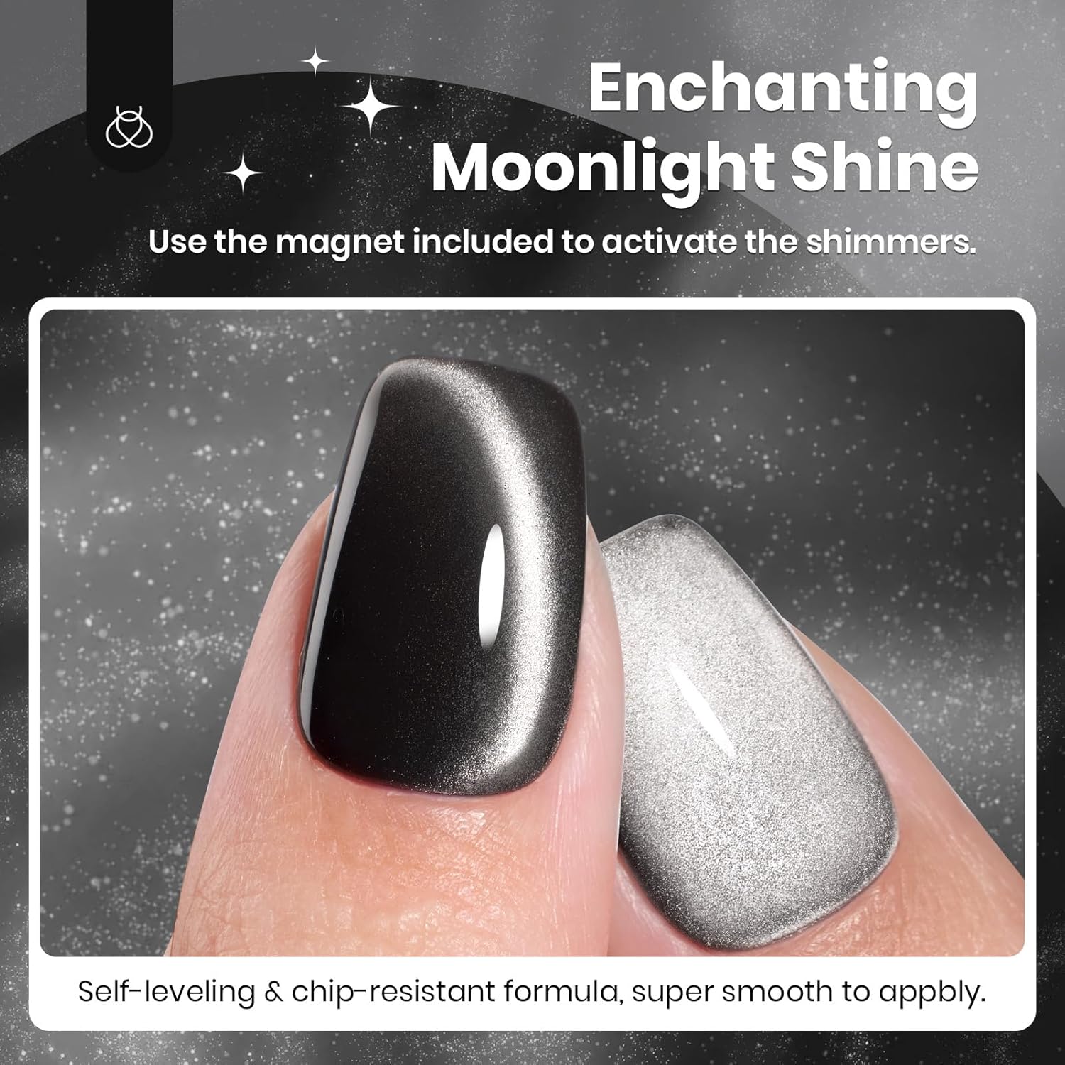 Beetles Black Cat Eye Gel Polish, 15ML Black Glass Cat Eye Glitter Gel Polish with Magnet Shimmer Translucent Sheer Color Soak Off UV Midnight Sands Series French Nail Art Dsign Gift for Women - Image 6
