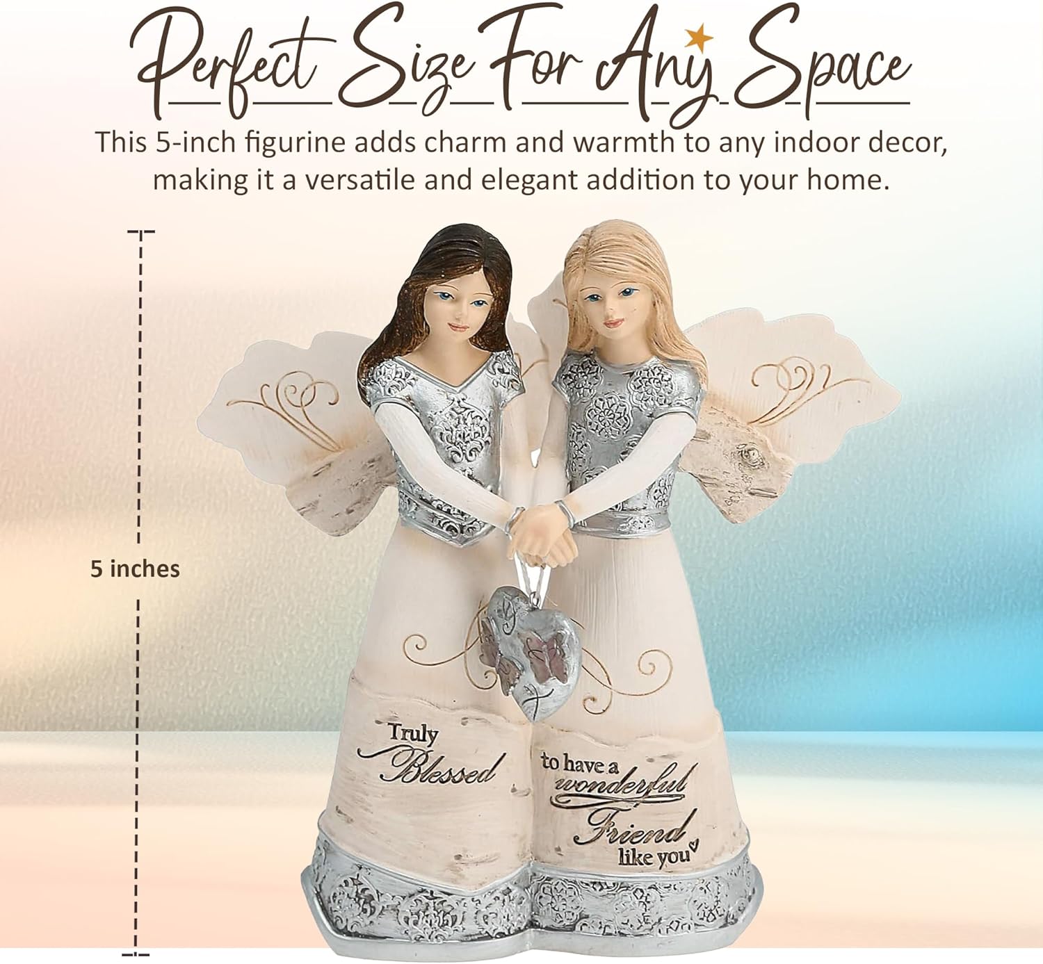 Pavilion Elements Angels Figurine - Double Angel Figure Display - "Truly Blessed to Have A Wonderful Friend Like You" Printed Text, Angel Collectibles, Sister Angel Figurines, Friend Theme, 5" - Image 3