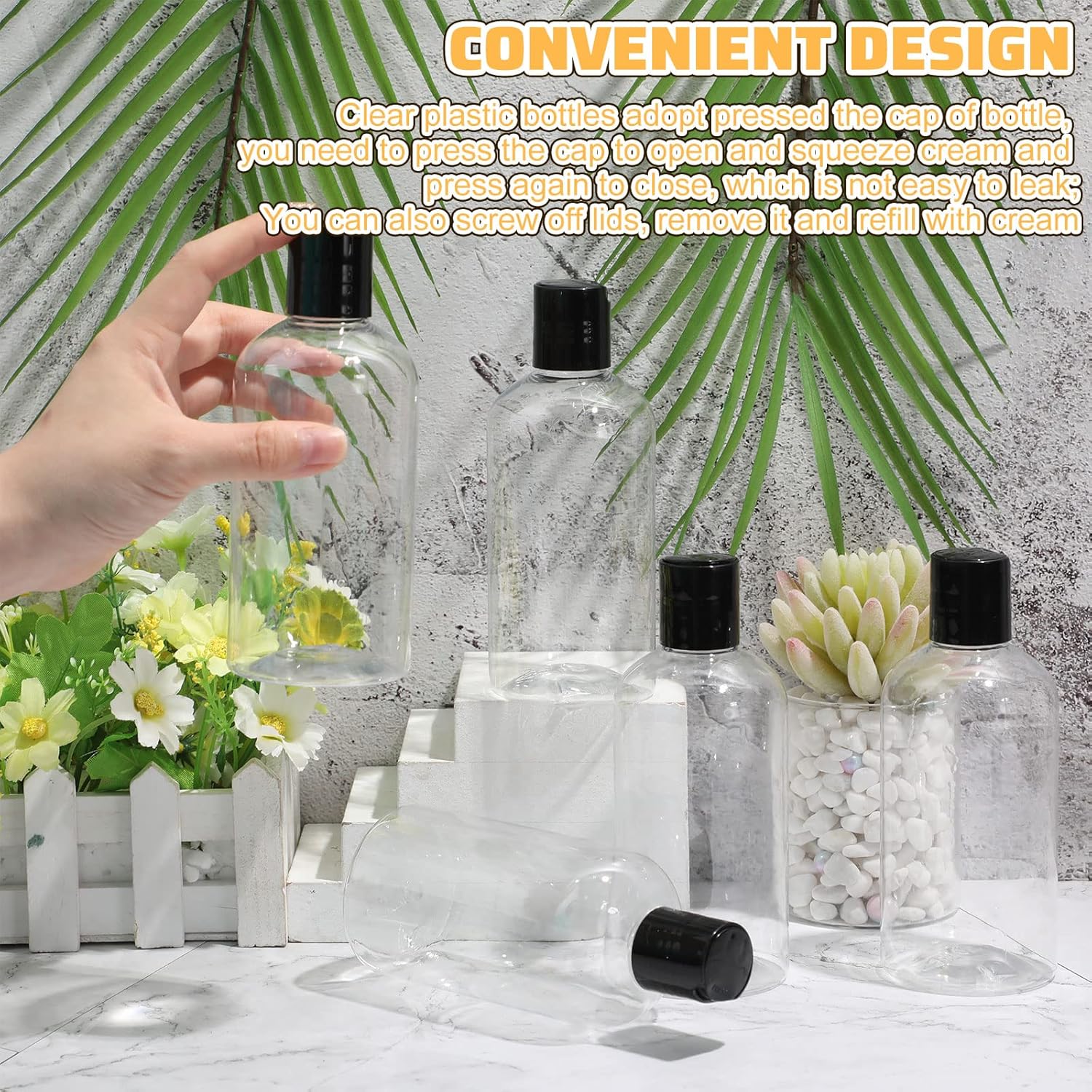 Irenare 30 Pieces 8 oz Travel Bottles with Black Disc Cap Refillable Clear Plastic Squeeze Empty Bottles Shampoo Travel Container for Body Wash Cream Lotion Conditioner Liquid Body Soap - Image 5