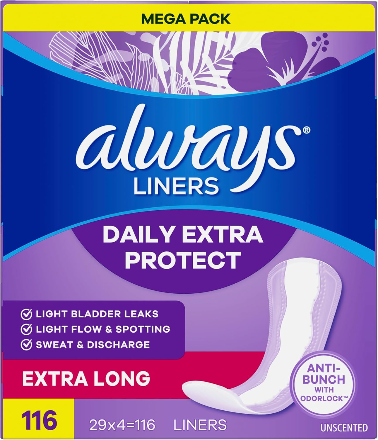 Always Daily Extra Long Unscented Panty Liners, 116 Count, 10-Hour Protection - Image 11