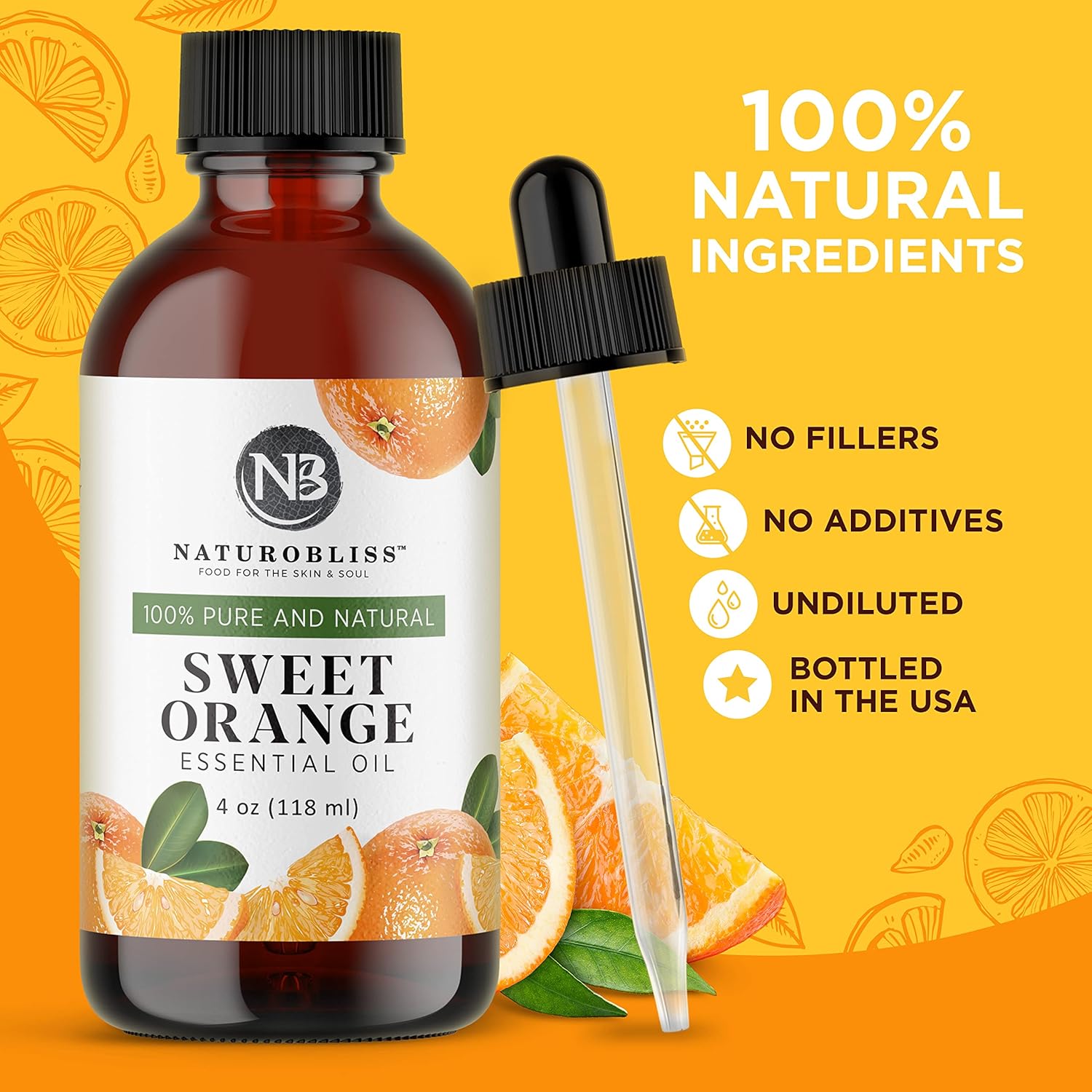 NaturoBliss 100% Pure Sweet Orange Essential Oil 4 fl. Oz for Aromatherapy with Glass Dropper - Image 4