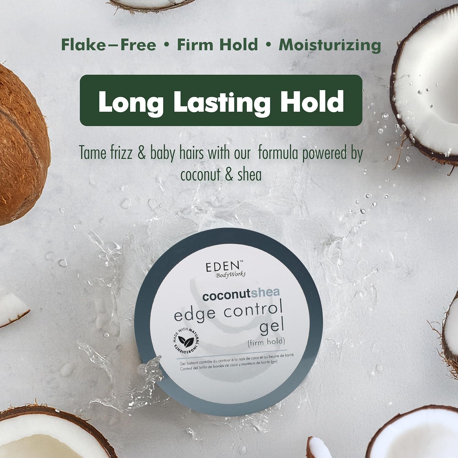 EDEN BodyWorks Coconut Shea Edge Control Gel | Strong Hold Edge Tamer for Curly Hair Styling | Flake-Free, Non-Greasy Formula | Moisturizes & Adds Shine | 6 oz - Image 3