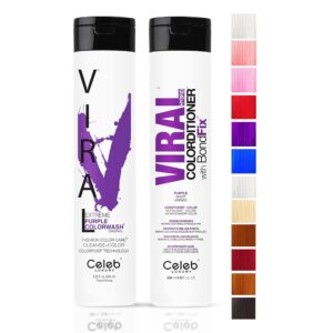 Celeb Luxury Intense Color Depositing Colorwash Shampoo + BondFix Rebuilder, Vegan Hair Dye, Sustainably Sourced Plant Based, Semi Permanent Hair Color, Viral and Gem Lites Duos