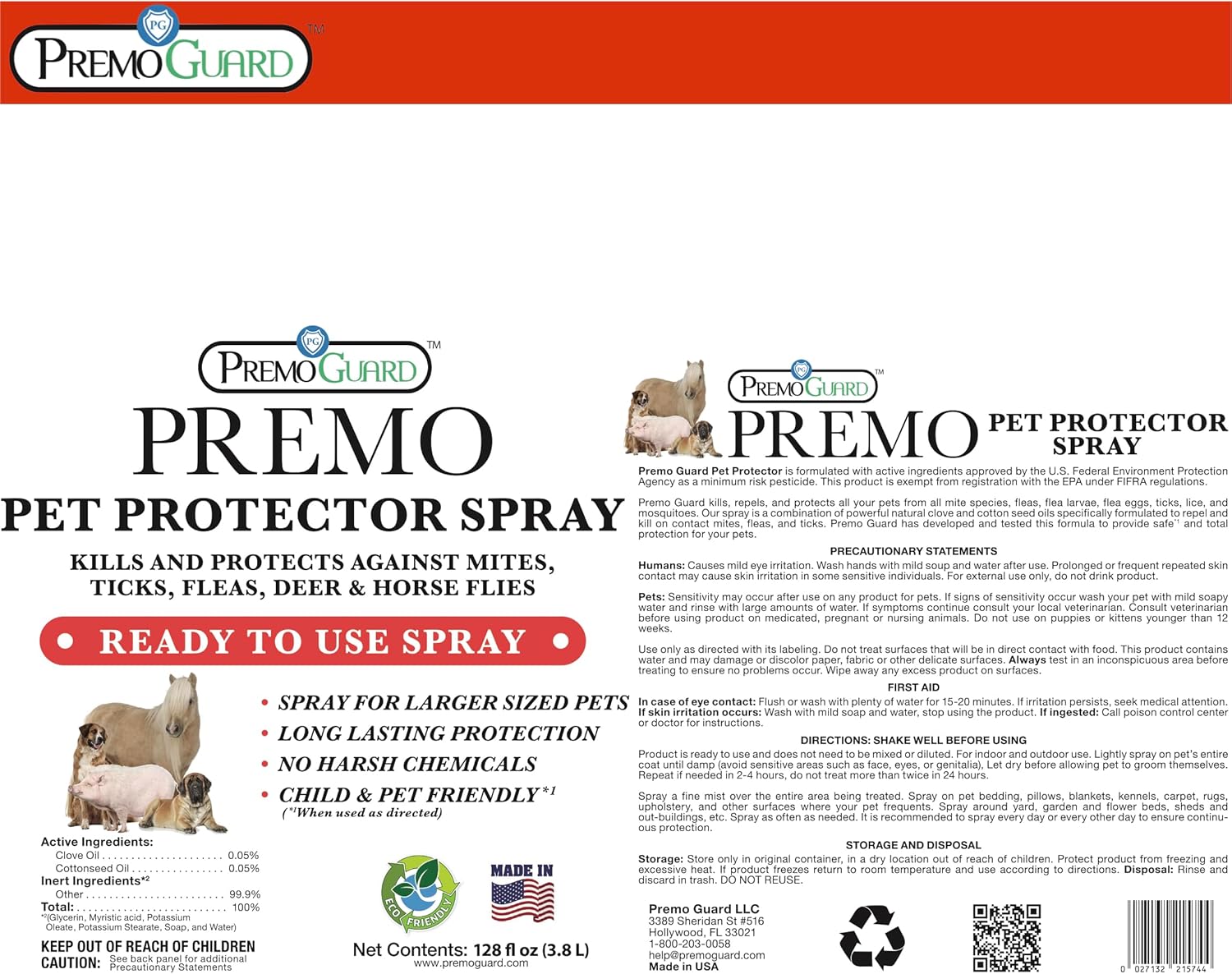 Premo Guard 128 oz Natural Plant Based Pet Protector Spray for Dogs, Cats, and Home - Image 8